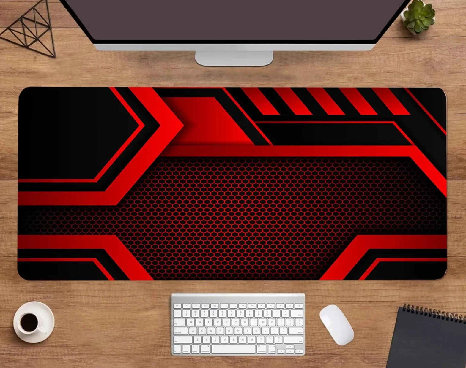 Alfombrilla ratón Gaming Geométrico Rojo Negro Alfombrilla Ratón XXL 1200x600x3mm Grande Mouse Pad,Alfombrilla de ratón de Sobremesa,con Base de Goma Antideslizante,Mejora la precisión y la Velocidad