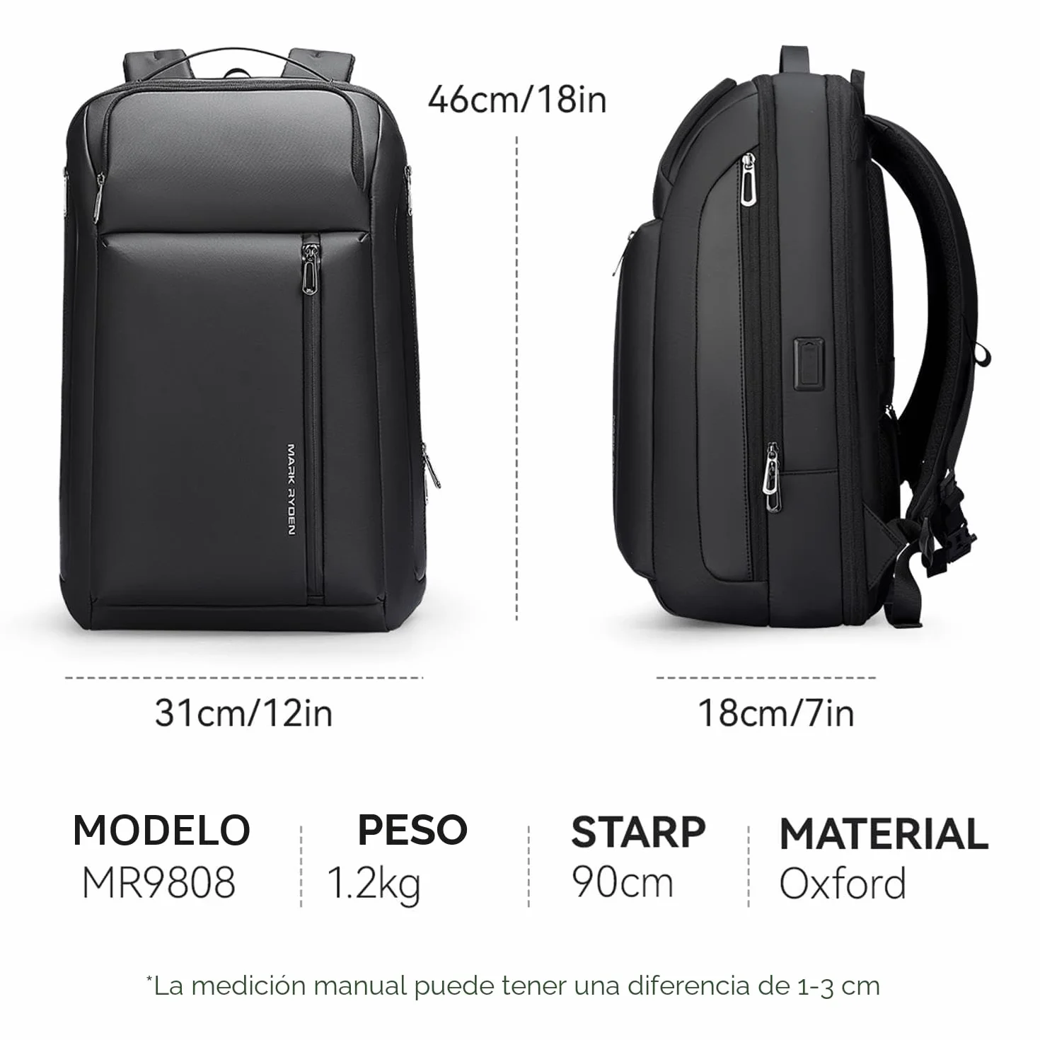 MARK RYDEN - Mochila para laptop de negocios de 15.6 pulgadas, mochila de viaje expandible de 25 a 35 litros, mochila de viaje de gran capacidad, resistente al agua, mochila de cabina de 45 x 35 x 20