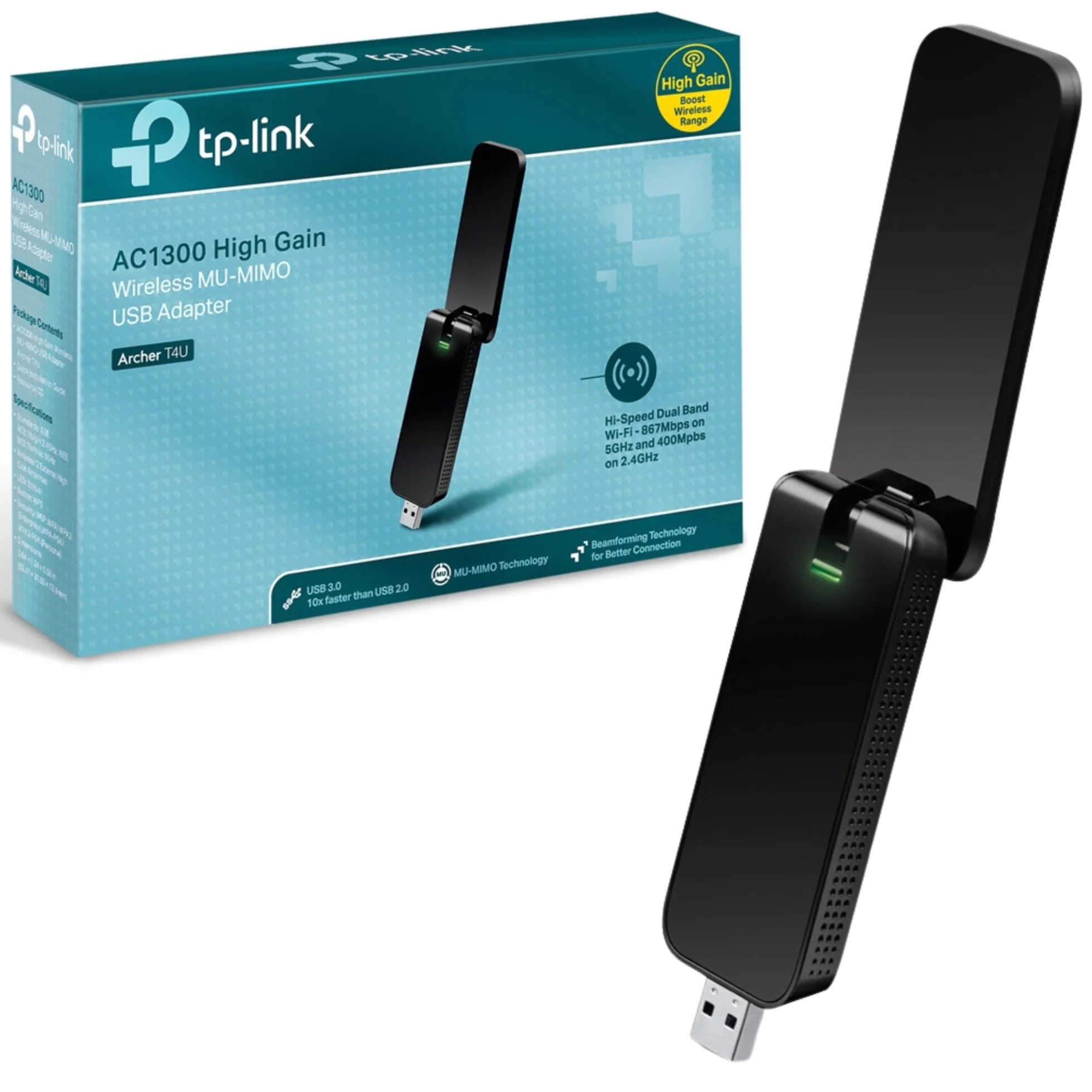 TP-Link Wi-Fi Dongle AC1300 Wireless Dual Band USB Wi-Fi Adapter for PC Desktop Laptop Tablet (Supports Windows XP/7/8/8.1/10/11 and Linux, USB 3.0) (Archer T4U)