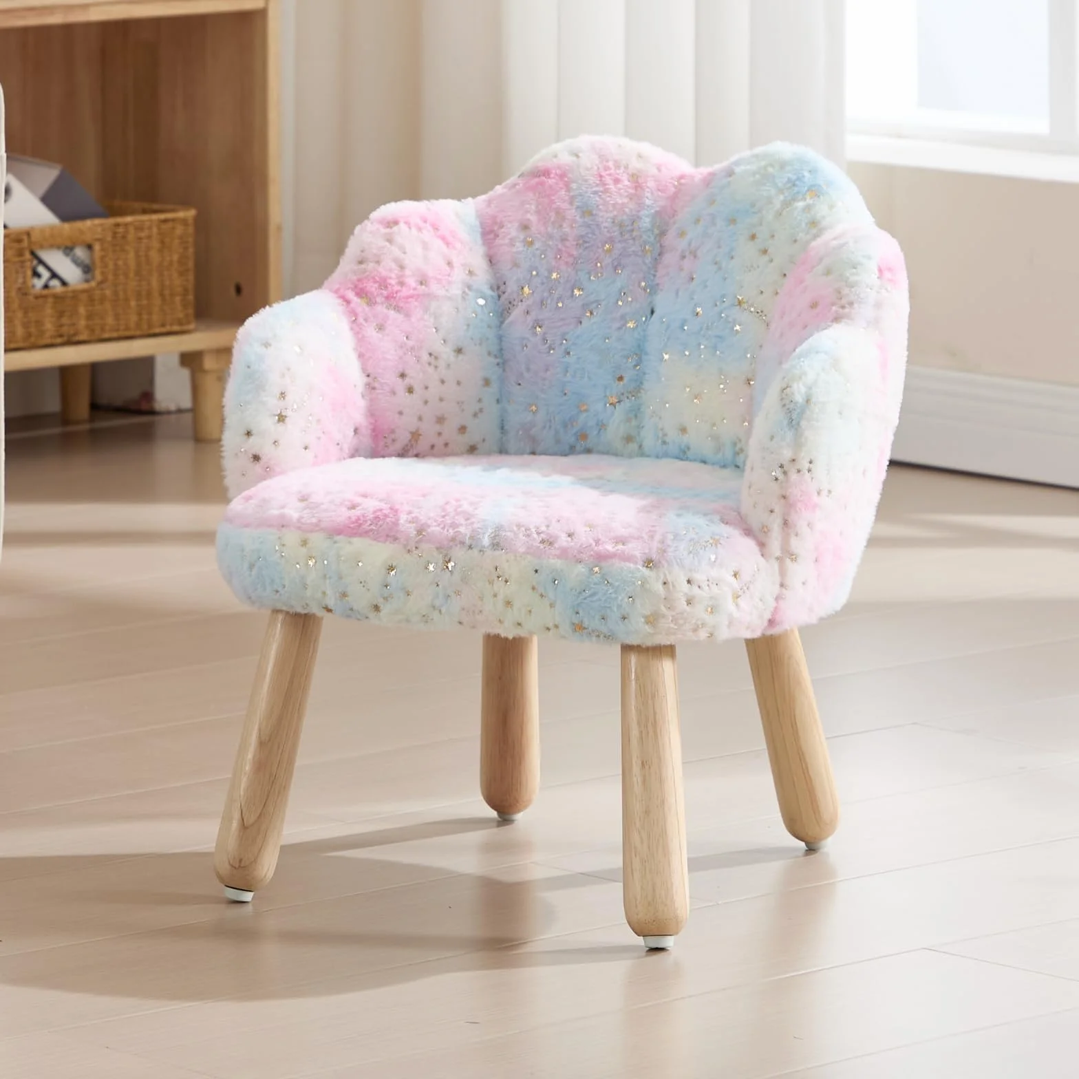 Sillón Infantil de Piel Sintética con Diseño de Estrellas y Reposabrazos, Arcoíris Rosa