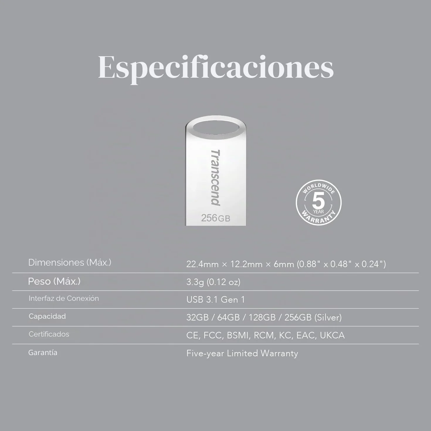 Transcend USB JetFlash 710, 128 GB, Memoria Flash USB 3.1, diseno de metal