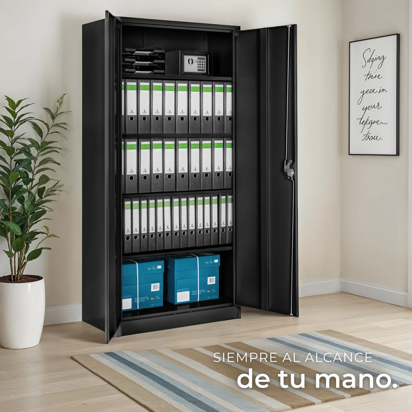 Armario Archivador Oficina Acero 180x80x40 cm Negro con Cerradura 4 Estantes Ajustables