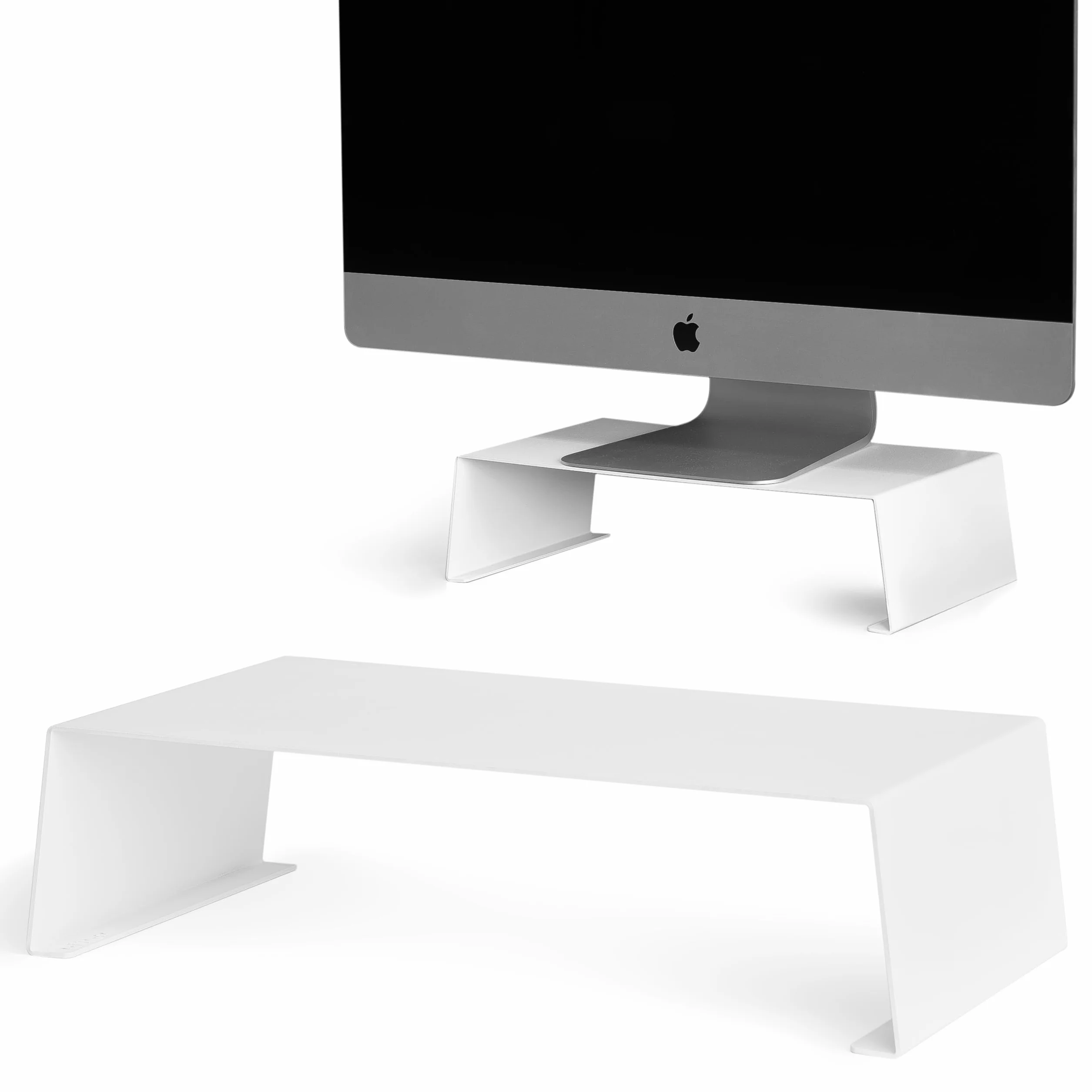 Soporte de Monitor. Base escritorio, Elevador de metal, Plataforma de altura para Ordenador, Computadora, Pantalla,Portátil, Mesa, Ergonomía en la oficina, Diseño de estante moderno elegante. (Blanco)