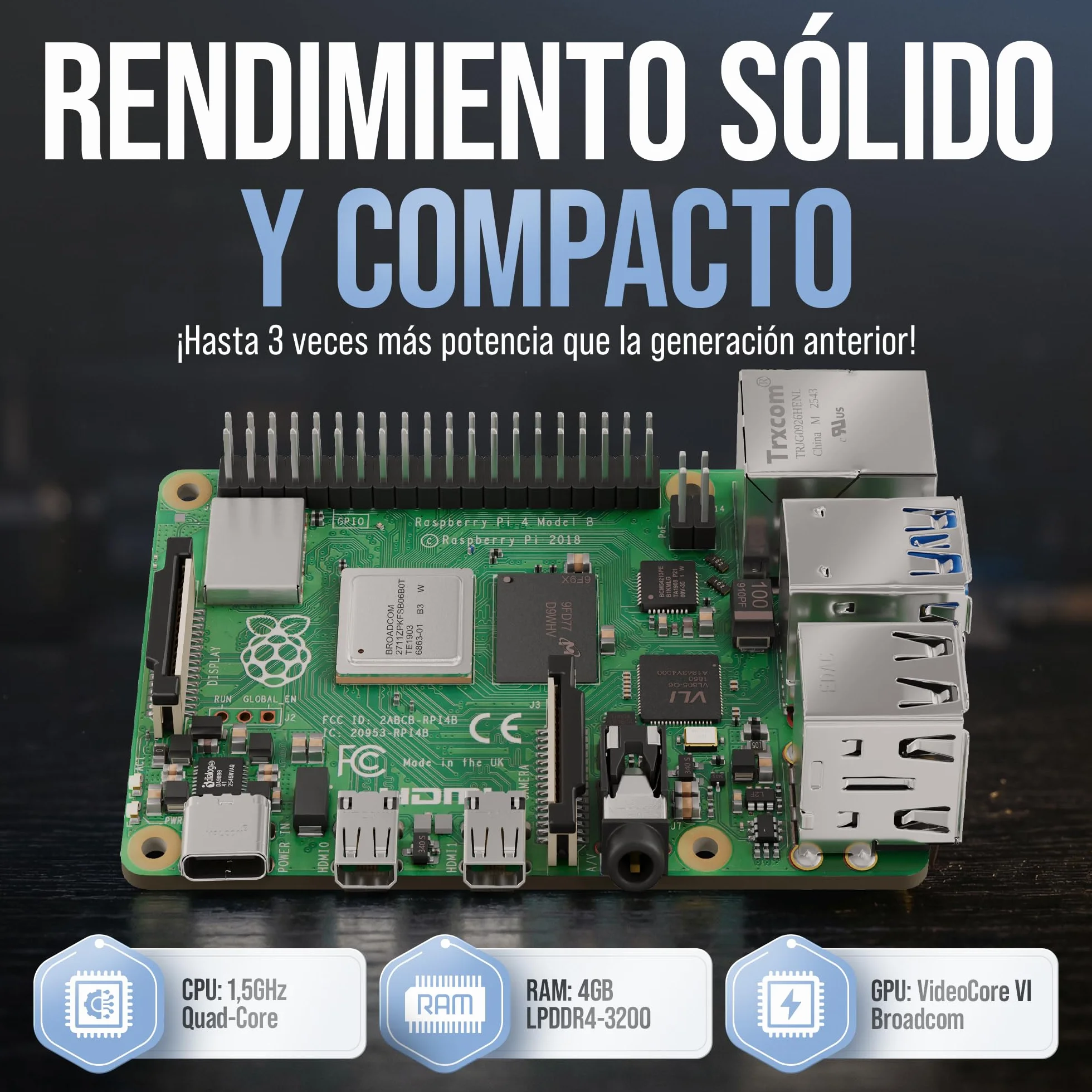 db-tronic Raspberry Pi 4 4 GB Starter Kit | Edición Negra 64 GB | Alimentación 15 W | Carcasa | Micro HDMI 4K | Disipadores | Lector USB | Ideal para Home Assistant y el Smart Home