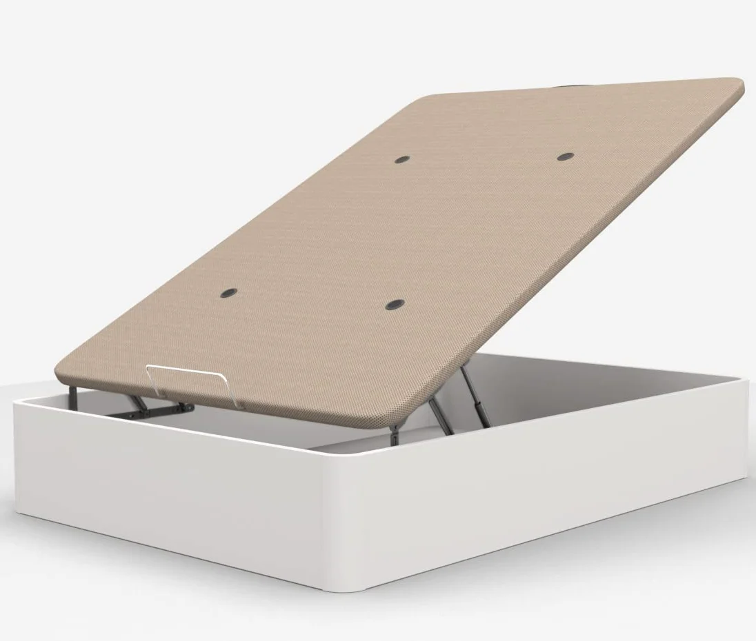 DORMIDAN - Canapé abatible de Gran Capacidad con Esquinas Redondeadas en Madera, Base tapizada 3D Transpirable + 4 válvulas aireación (Blanco, 135x190cm)