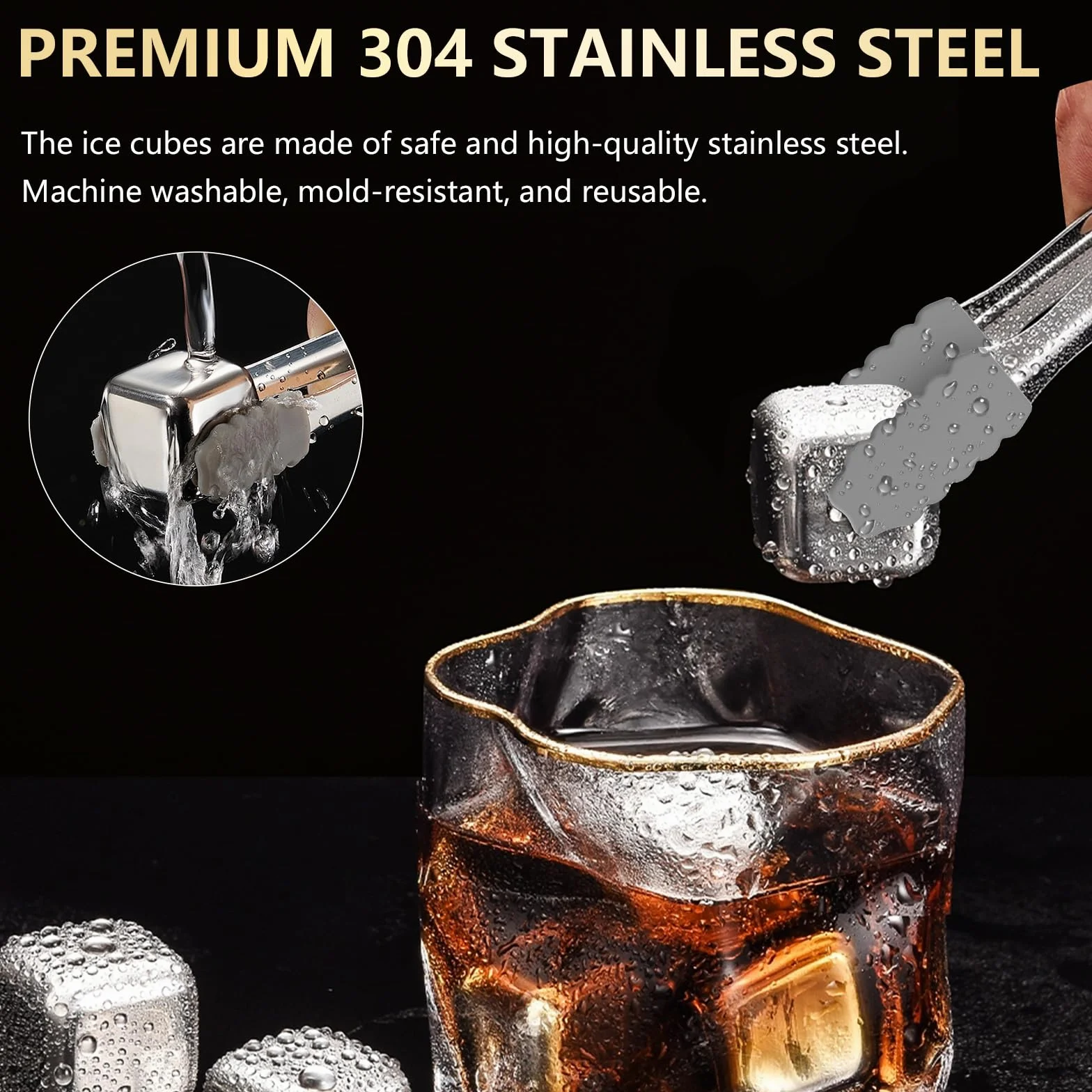 GeeRic Cubitos Hielo Reutilizables de Acero Inoxidable 304, Piedras de Hielo para Cócteles, Accesorios de Bar, 8 Piezas