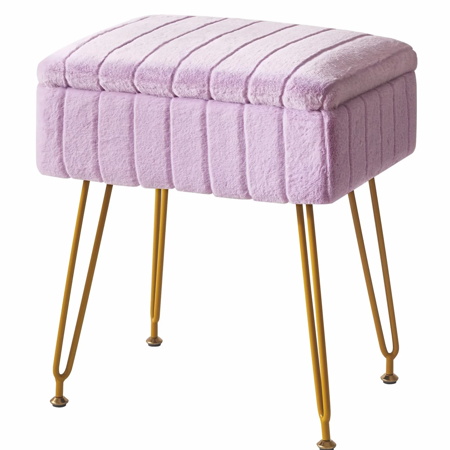 IBUYKE Taburete de Terciopelo con Almacenamiento, Otomano, Mesa Lateral, 4 Patas Metálicas, Antideslizante, Púrpura