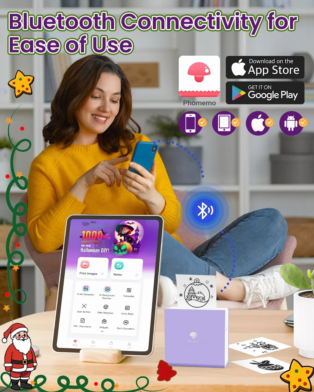 Phomemo M02 Mini Impresora fotográfica portátil, Impresora inalámbrica Bluetooth para Smartphone, pequeña Impresora térmica para teléfonos & tabletas, cumpleaños de Navidad para niños,Morado
