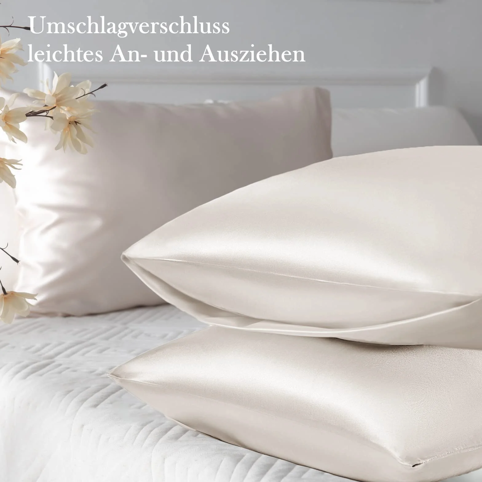 Funda de almohada de raso 40x80 cm beige con gomas
