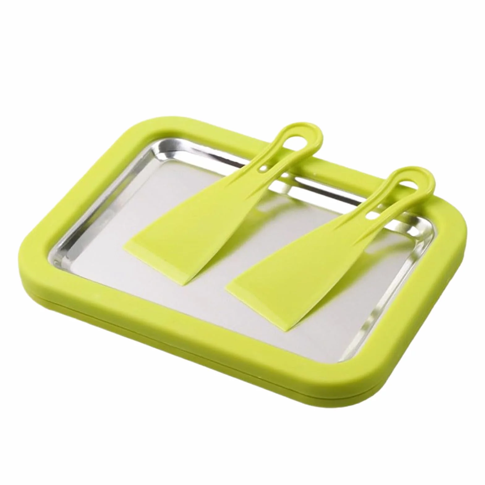 Kit Para Hacer Helados Enrollados En Casa, Sin Necesidad De Energía, 22x17,5x3,5 Cm, Tabla Para Postres Congelada Con 2 Raspadores, Frío Para Helado, Construcción De Acero Inoxidable, Para Postr