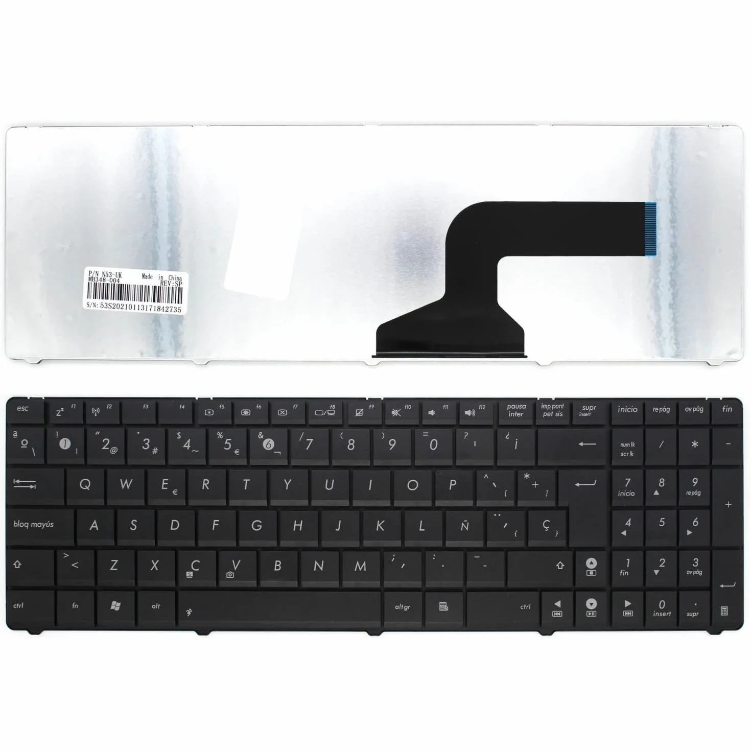 PORTATIL MOVIL - Teclado Compatible con ASUS N53S N53SM N53SV N73S Teclas Recambio Keyboard Replacement Piezas Renovar Interior Laptop PC Computadora Fácil