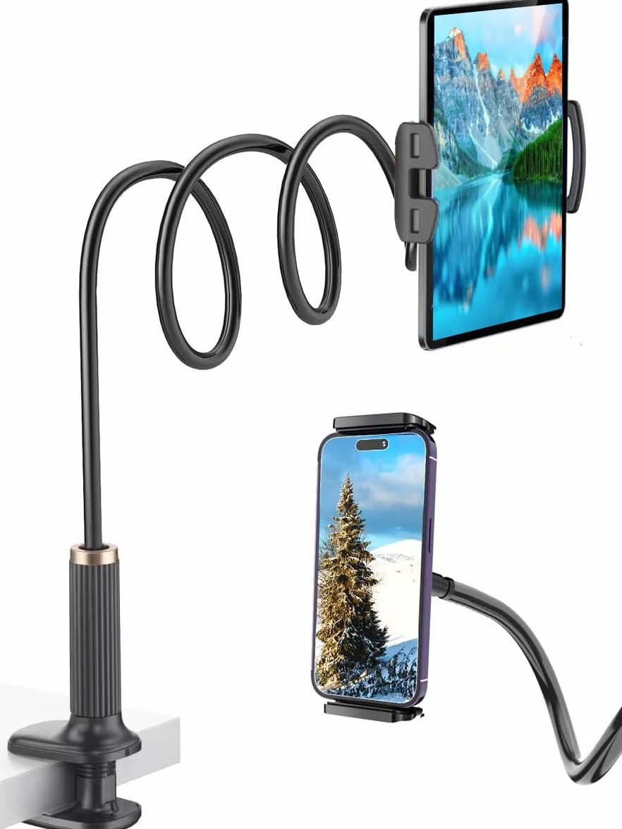Niumowa Soporte Tablet de Cuello de Cisne para Cama - Soporte con Brazo de Cuello de Cisne para Serie iPad/Nintendo Switch/Galaxy Tabs/Mediapad/Kindle Fire y Más, 98cm de Longitud en Total(Negro)