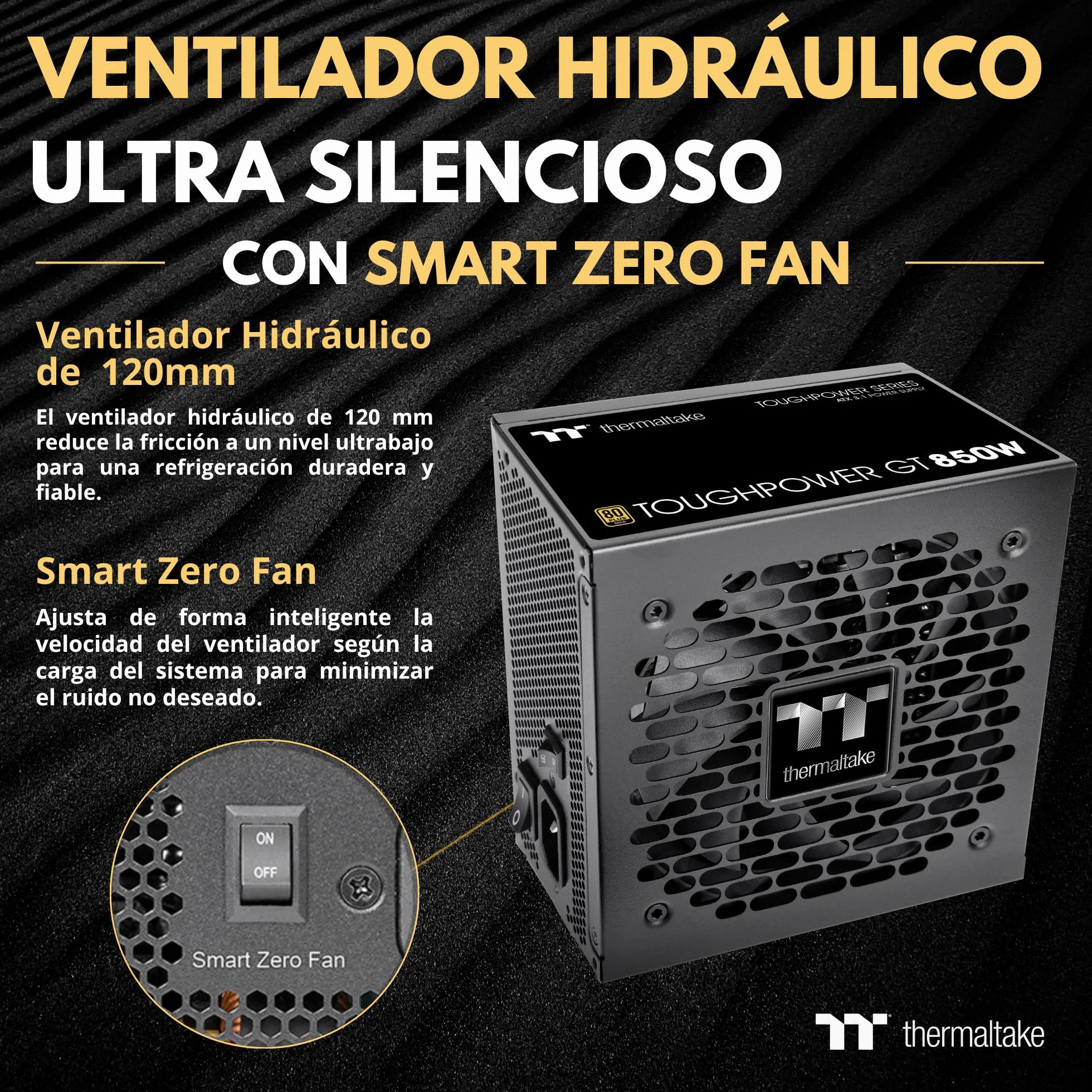 Thermaltake Toughpower GT 850W | Fuente de Alimentación Totalmente Modular ATX 3.1 | PCIe 5.1 12V-2x6 Nativo | 80 Plus Gold | Ventilador 120mm Silencioso | Smart Zero Fan | 5 Años Garantía | Negro