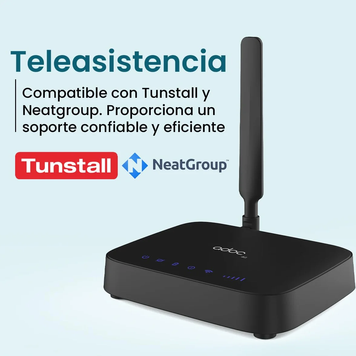 ADOC Caja de Voz V4, Convierte la señal móvil 2G/3G/4G en una línea Fija FXS. Compatible con Teleasistencia. Punto Acceso WiFi Hotspot. 2 Conectores RJ11.