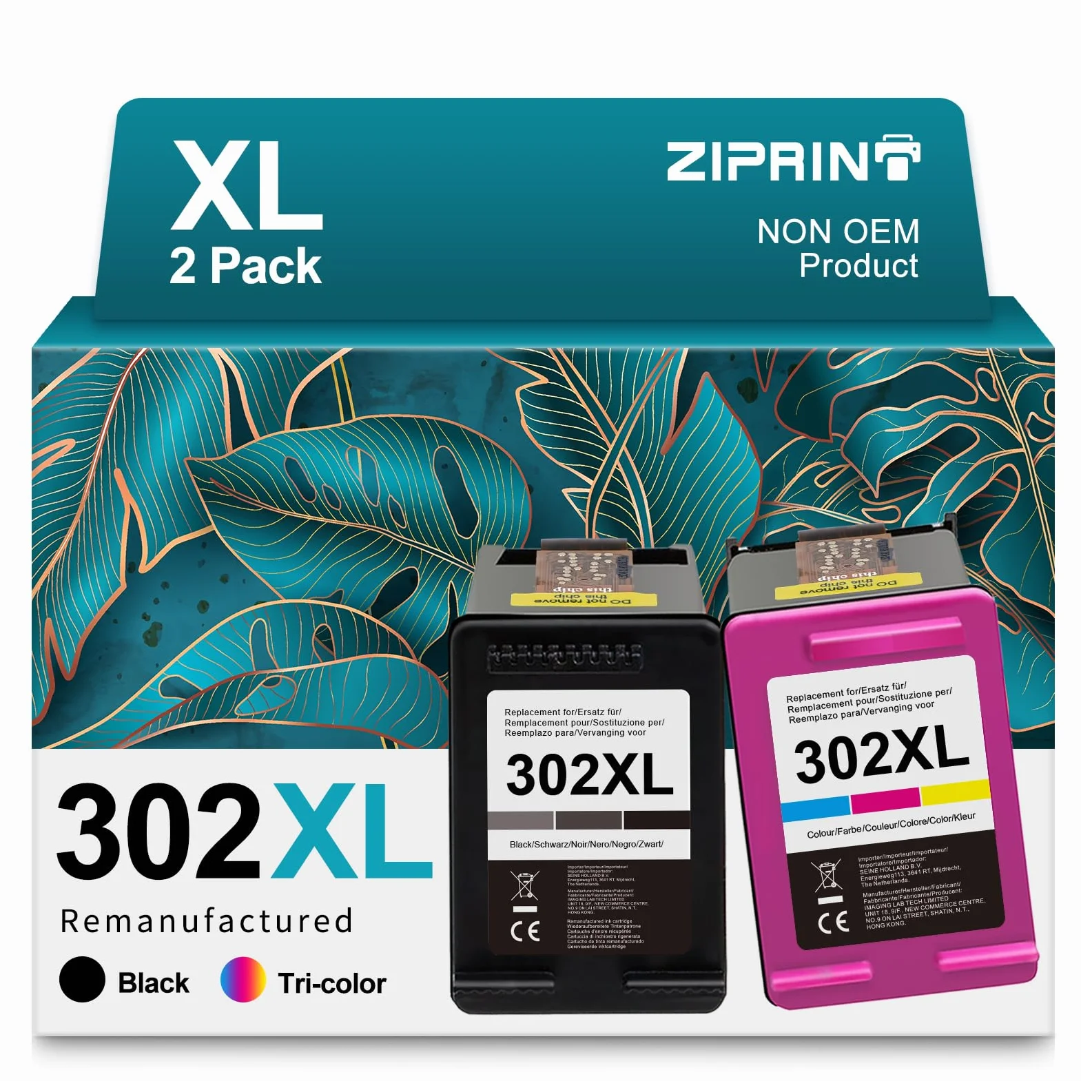 ZIPRINT 302XL 302 XL Cartuchos Remanufacturado para Tinta HP 302, Negro y Tricolor, Compatible con HP Envy 4525 4520 DeskJet 3630 3636 2130 3639 Officejet 3830 3831（2-Pack）