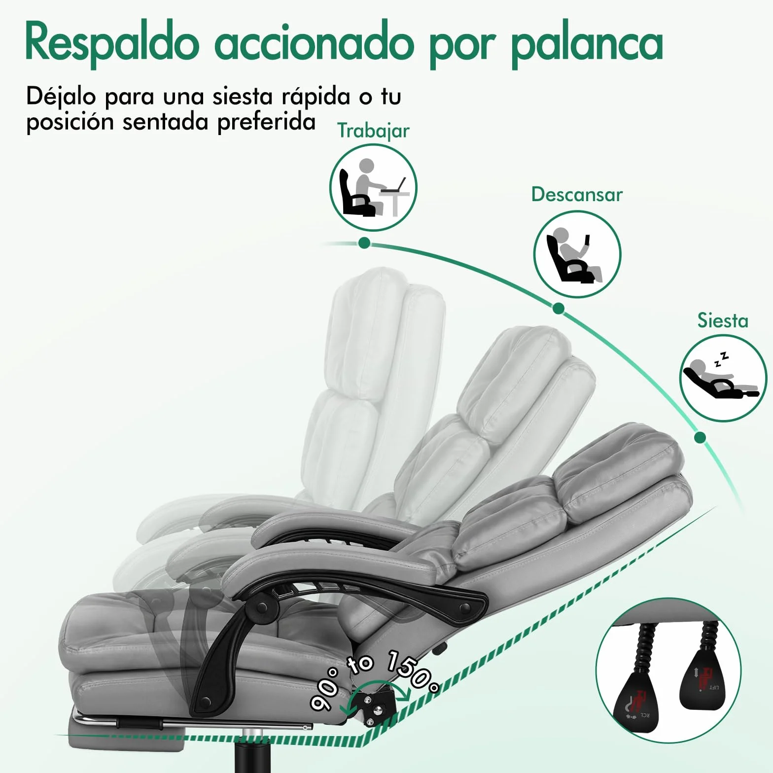ALFORDSON Silla Oficina Ejecutiva Ergonómica Reclinable con Reposapiés, Cuero PU Gris