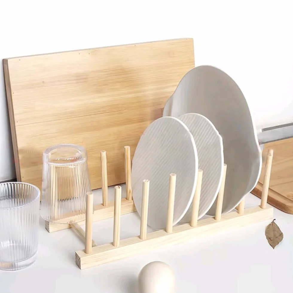 Escurreplatos de Madera Plegable Organizador de Cocina con Soporte para Platos y Vasos