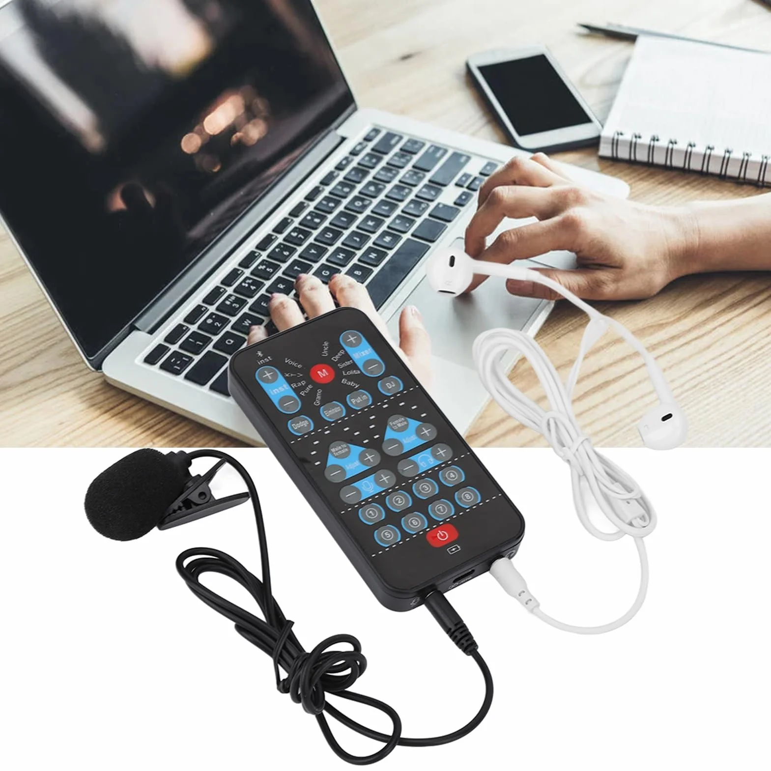 Mini Cambiador de Voz para Teléfono Celular y Computadora Admite Múltiples Idiomas con 8 Efectos de Sonido, Tarjeta de Sonido Portátil Embellece Tu Voz, Adecuado para Teléfono