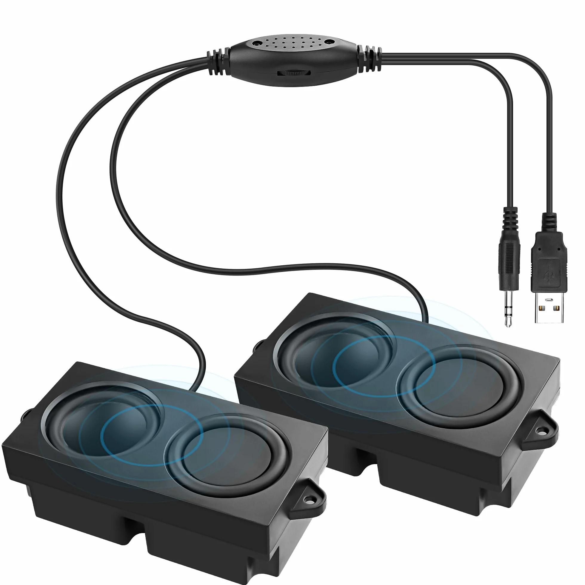 MEIRIYFA Altavoces para Ordenador, Mini Altavoz USB con Jack AUX 3,5 mm, Control de Volumen, Estéreo para PC de Escritorio, Tablet, Teléfono (Negro, 1,2 m)