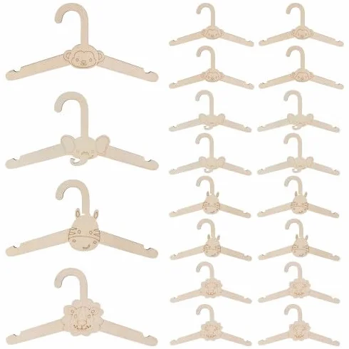 20 Piezas Perchas de Madera para Bebé y Niño, Antideslizantes Perchas de Bebé para Ropa para Infantiles con Forma de Animales, para Ropa, Chalecos, Blusas, Pantalones