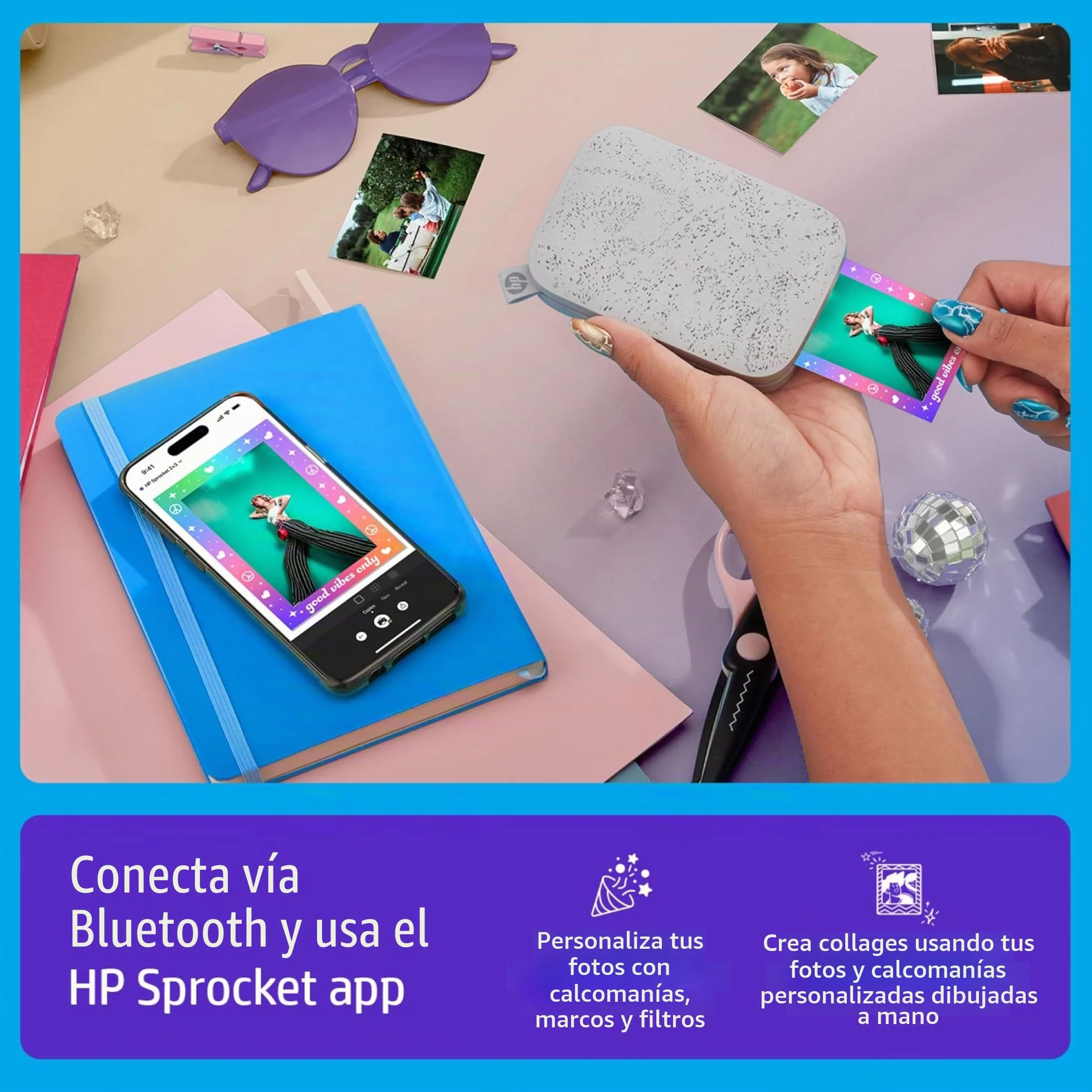 HP Sprocket Impresora fotográfica instantánea portátil de 2x3 Pulgadas (Blanco) Paquete de Papel Zink