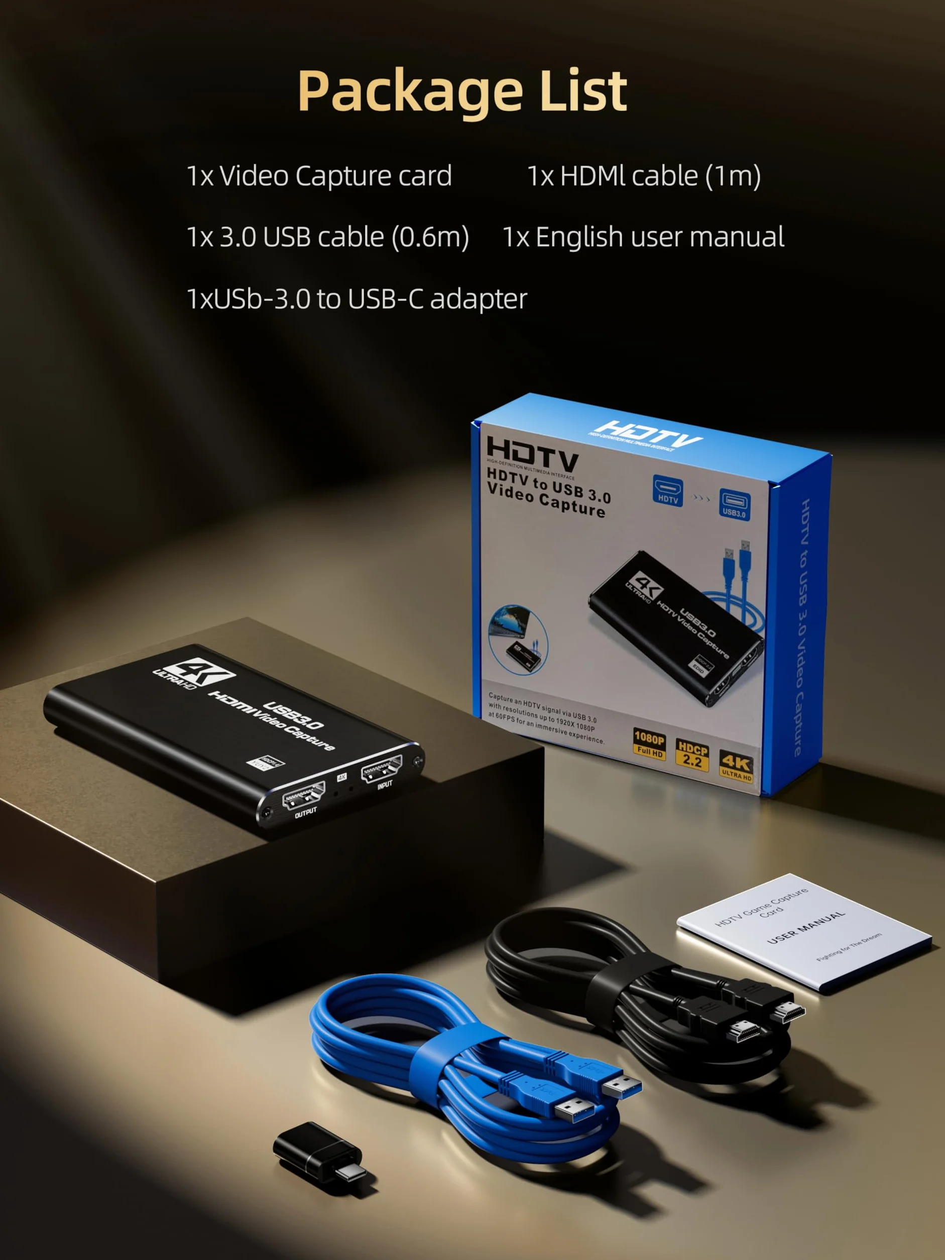Tarjeta de captura HDMI, USB 3.0 1080P 60FPS tarjeta de captura de video con bucle HDMI y entrada de micrófono, captura de juego de baja latencia para transmisión, compatible con PS5/PS4/Xbox
