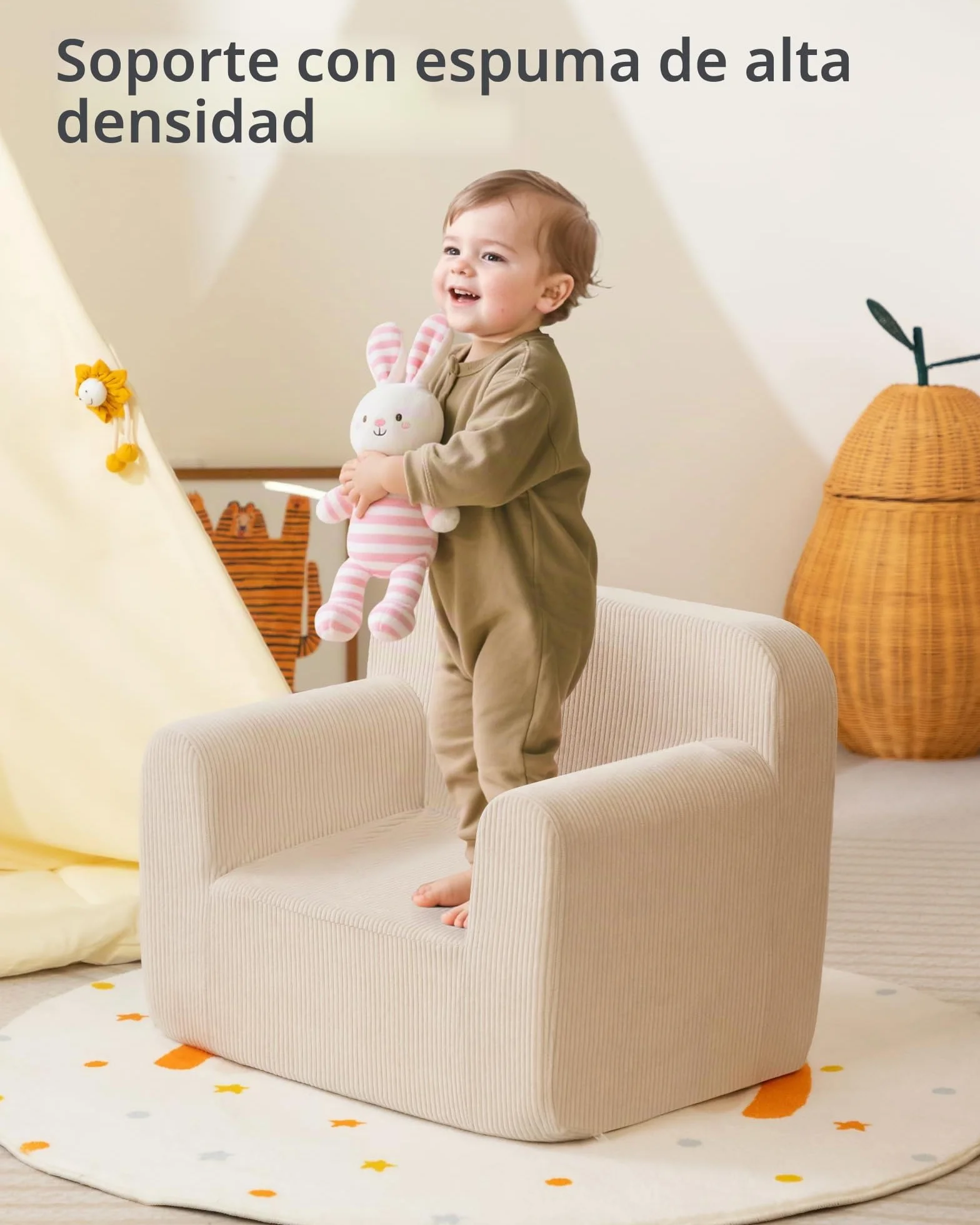 BEJOY Silla Infantil Ultrasuave de Espuma Acolchada Beige