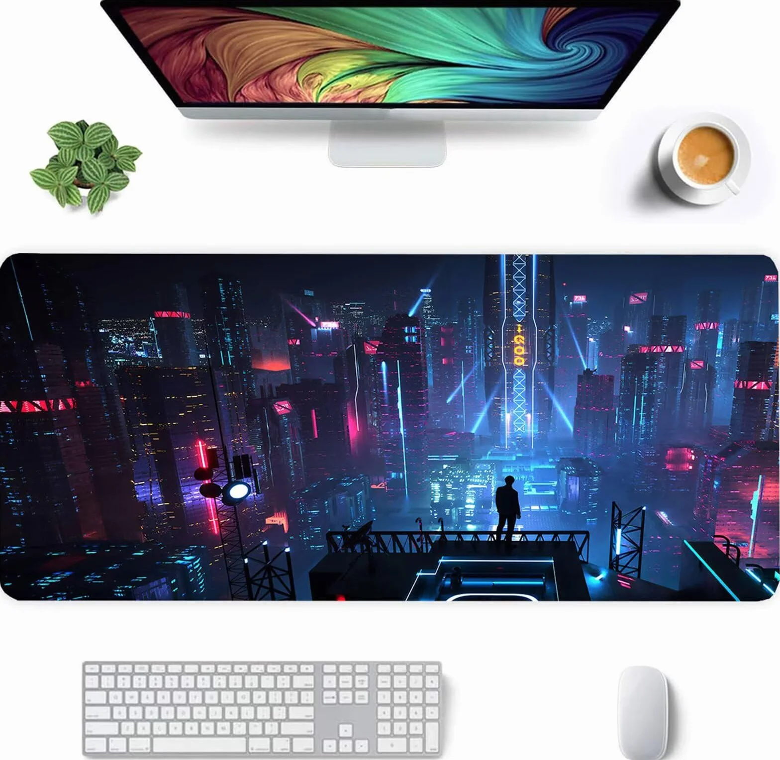 Alfombrilla Ratón XXL 1200x600x2mm Mouse Pad Grande Gaming,Alfombrilla Antideslizante,Tapete Escritorio con Bordes Cosidos,Alfombrilla Ratón para Jugadores, PC, Oficina, Ciudad de Noche neón