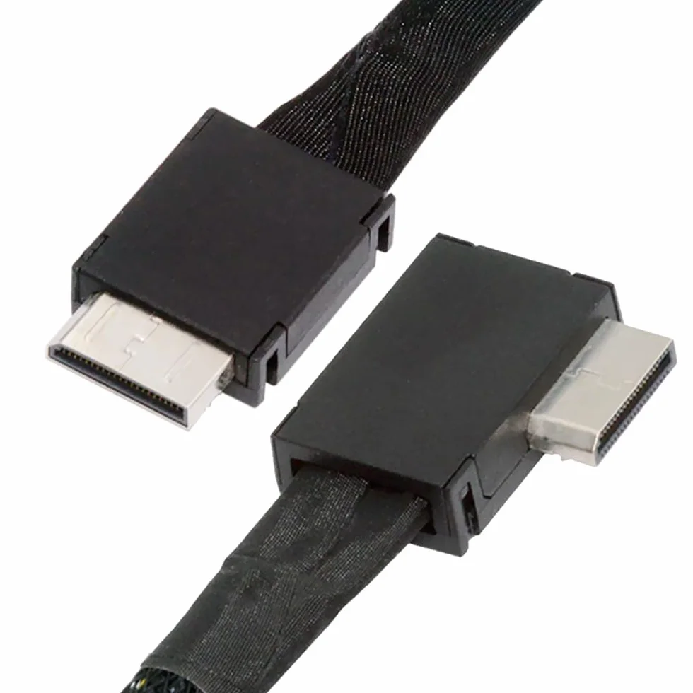 Cable activo de datos OcuLink PCIe 4.0 PCI-Express SFF-8611 4i a SFF-8611 en ángulo izquierdo de 90 grados para eGPU SSD de 50 cm
