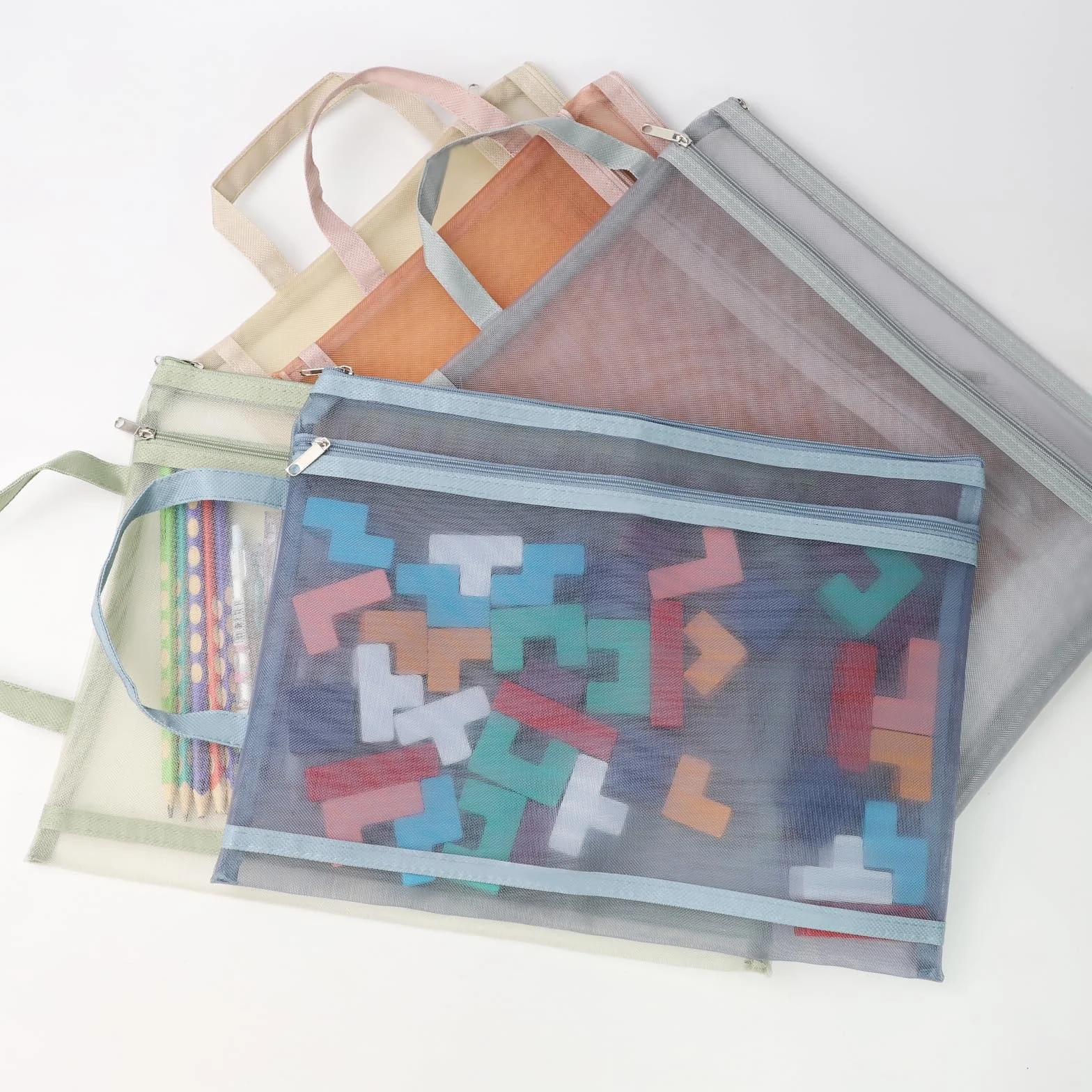 Bolsa de Malla Transpirable A4 5PCS Organizador Multiusos Cremallera y Asa para Documentos