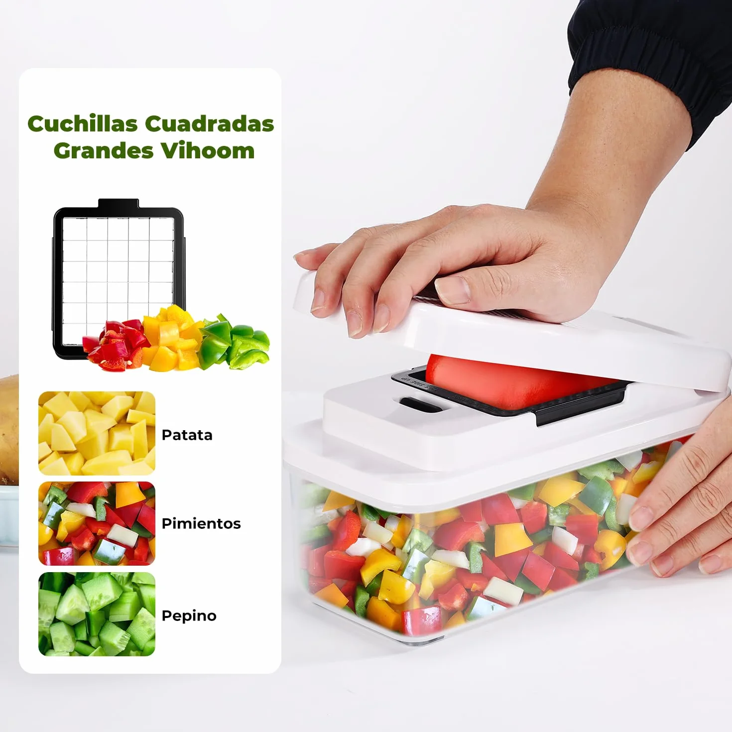 Cortador de Verdura 2 en 1, Picador de Verduras con 2 Cuchillas Intercambiables, Mandolina de Cocina Profesional