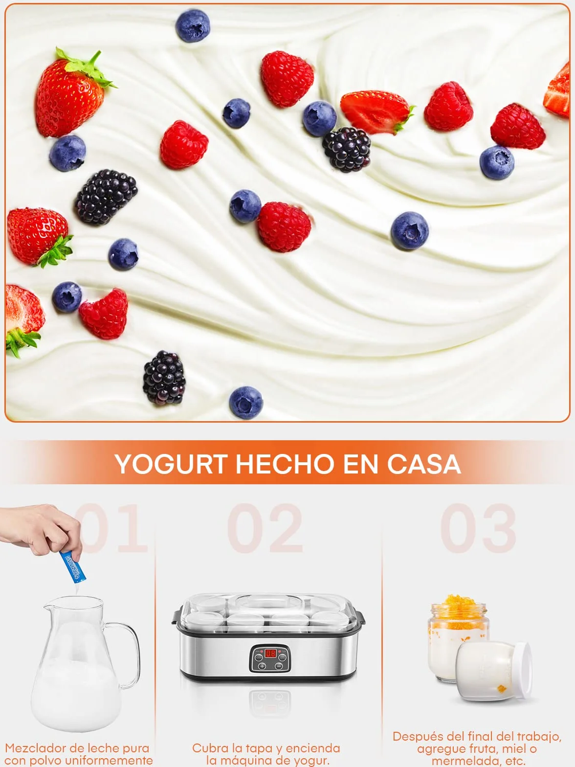 Yogurtera eléctrica con 8 vasos y tapas, Máquina de yogur griega, LCD pantalla ajustable, sin BPA