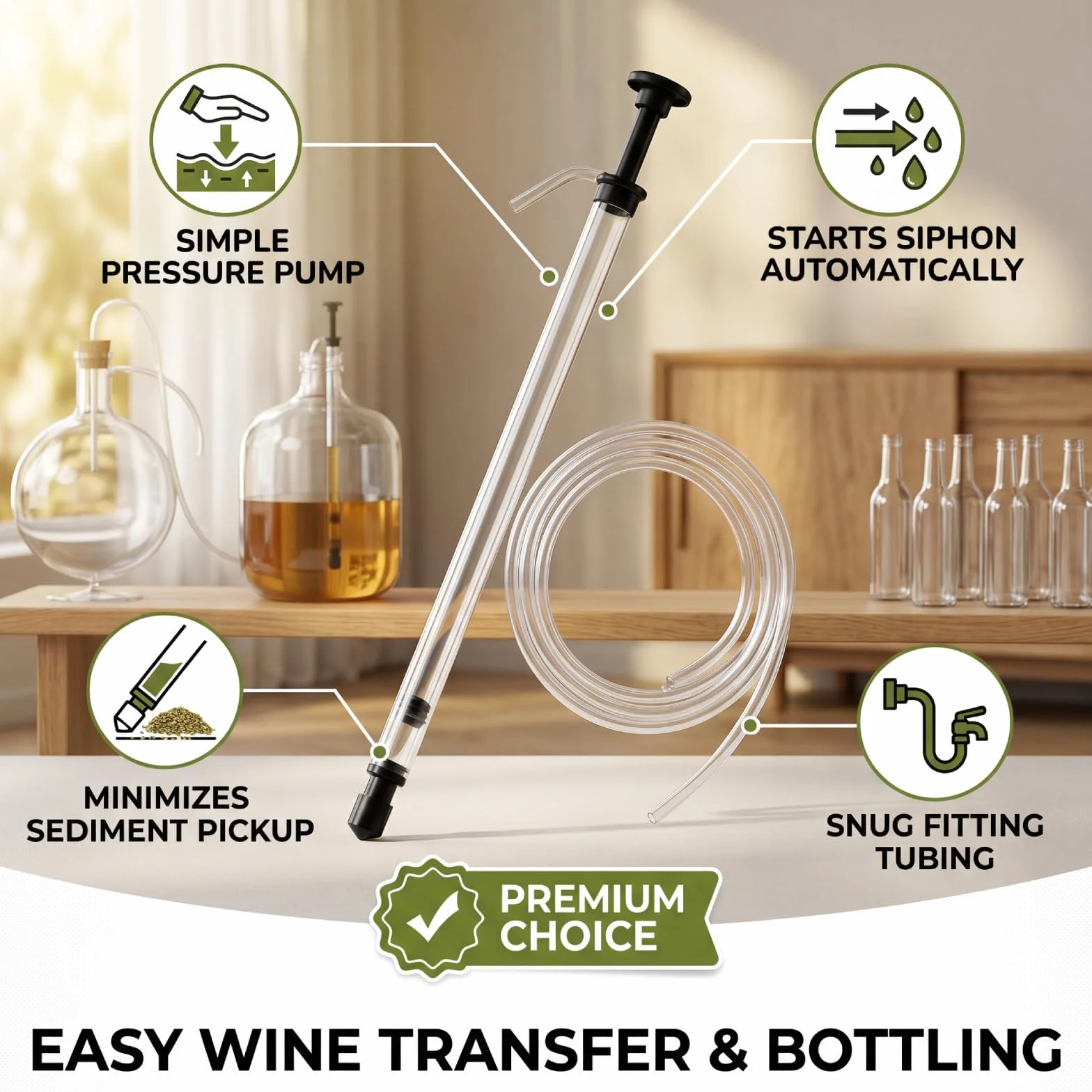 Sifón de Trasvase para Vino y Cerveza 35cm - Tubo de Transferencia sin Sedimentos