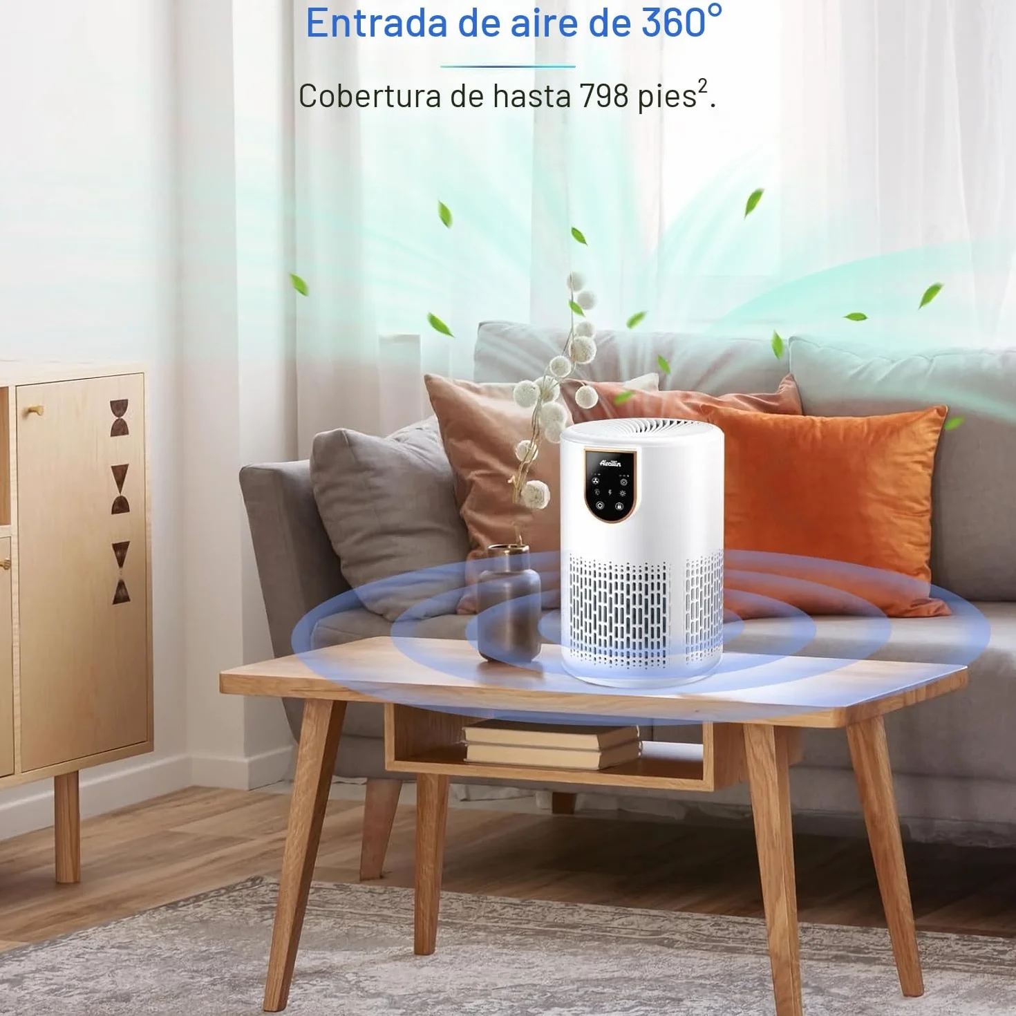 Aircillin Purificador de Aire HEPA 5 Etapas, Elimina 99.97% Polen, Caspa, Humo, 25dB Silencio, 12W Bajo Consumo