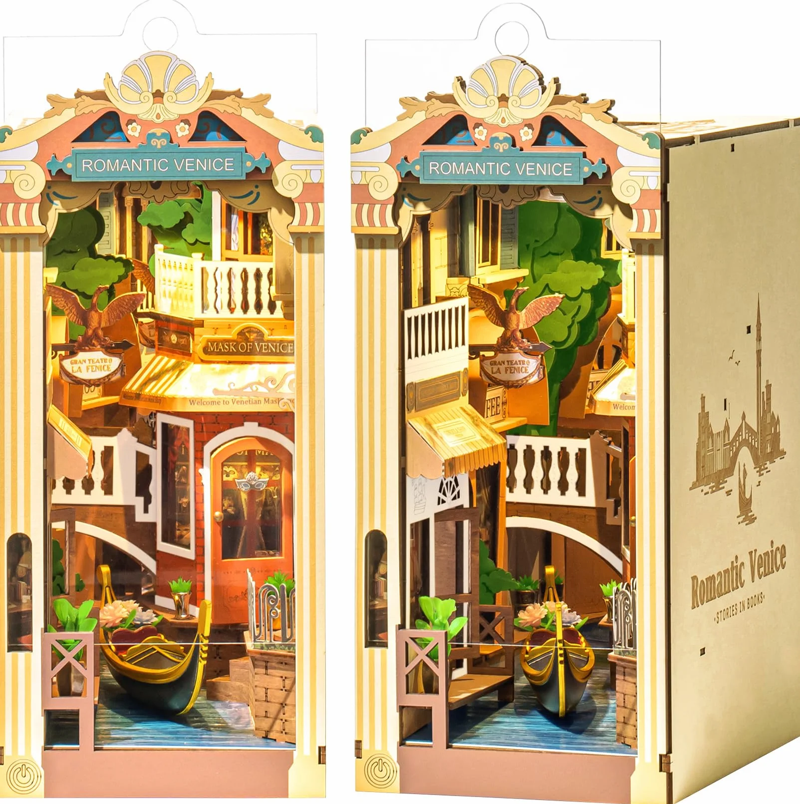 ROBOTIME Book Nook Kit Venecia Romántica - Casa de Muñecas en Miniatura de Madera con Luces LED