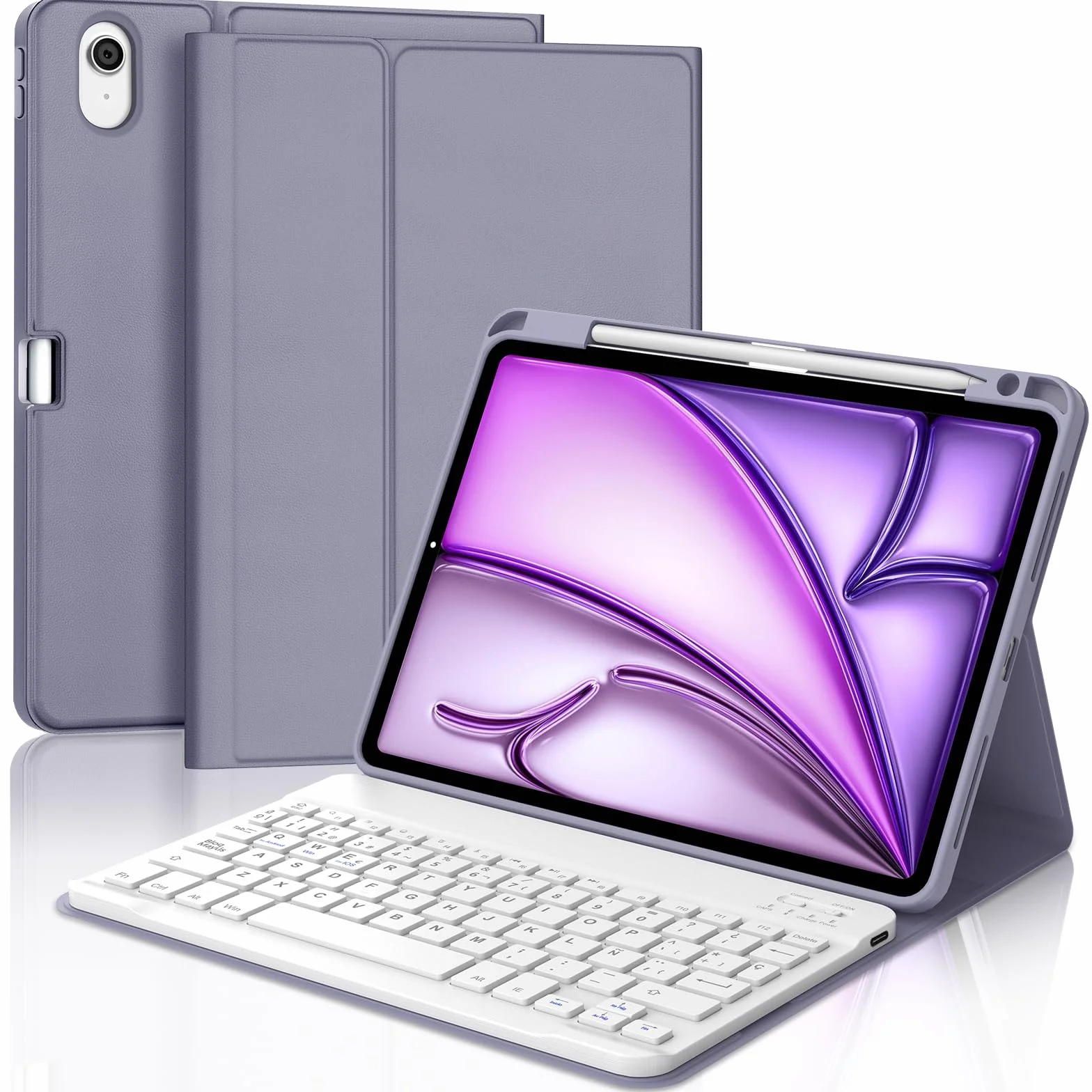 IVEOPPE Funda Teclado para iPad Air 11 Pulgadas M4 2026/M3 2025/M2 2024 | Capa Keyboard Bluetooth Magnético, QWERTY Español Ñ, Case Desmontable con portalápices para iPad Air 11, Violeta grisáceo