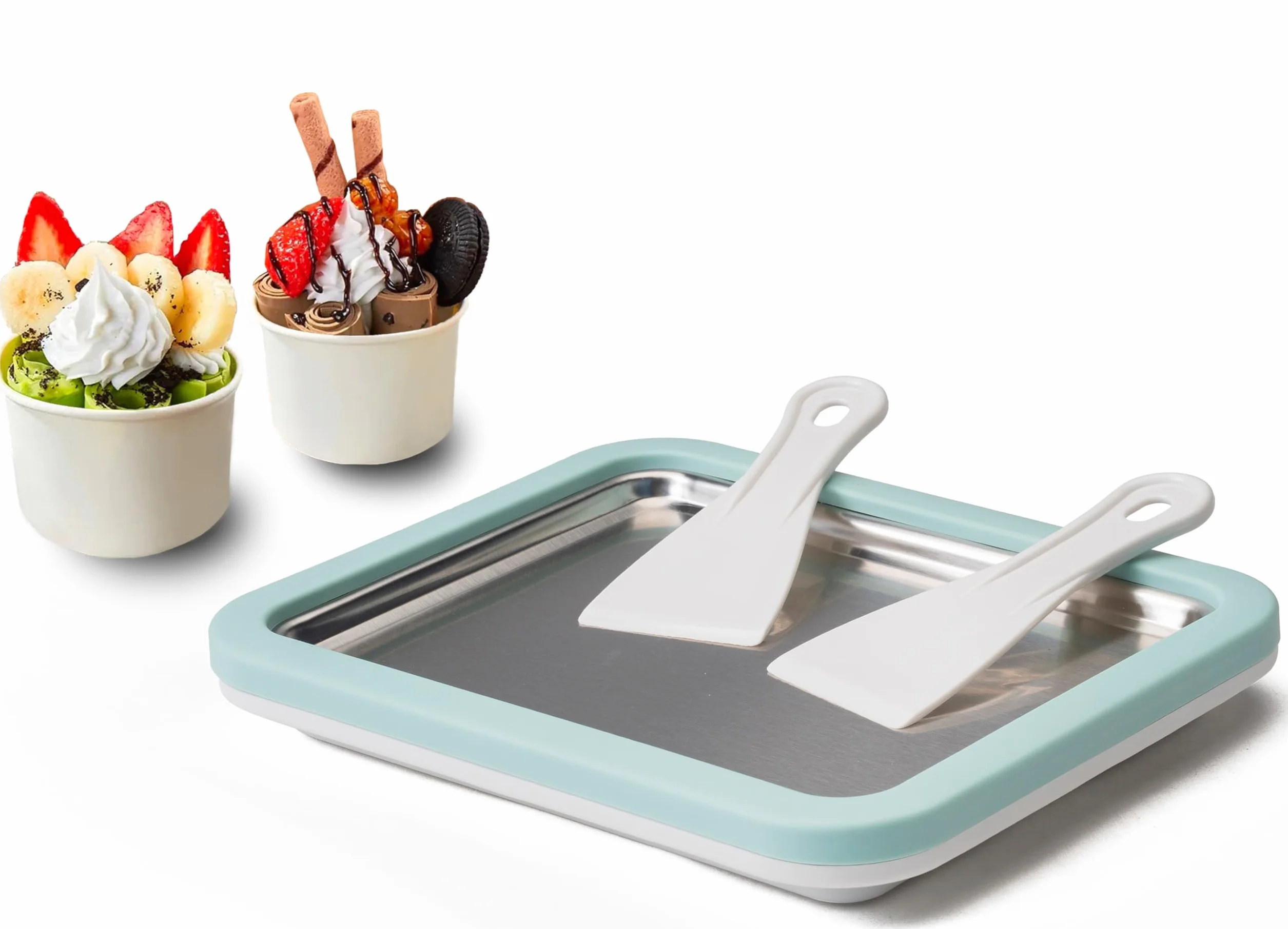 JoyMech Plancha para Hacer Helados, Plancha de Hacer Helados, Plancha para Hacer Ice Cream Rolls, Incluye 2 espátulas, Ideal para Preparar Helado Enrollado Casero y Yogur Helado (Verde)