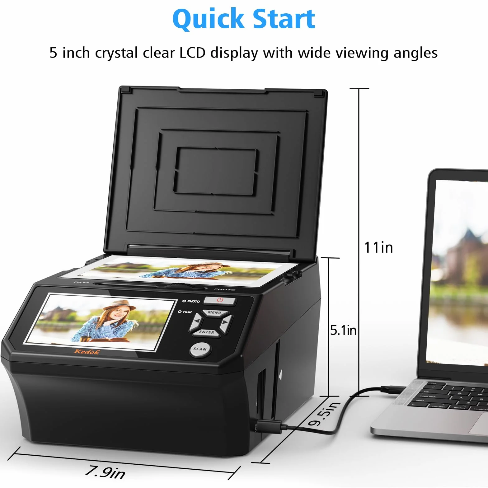 Escáner Digital de película y Diapositivas, con Pantalla LCD de 5 Pulgadas, Convierte películas, Fotos y Tarjetas de Visita de 35 mm y 110 mm en Tarjeta SD de Alta resolución JPEG de 22 MP de 8 GB