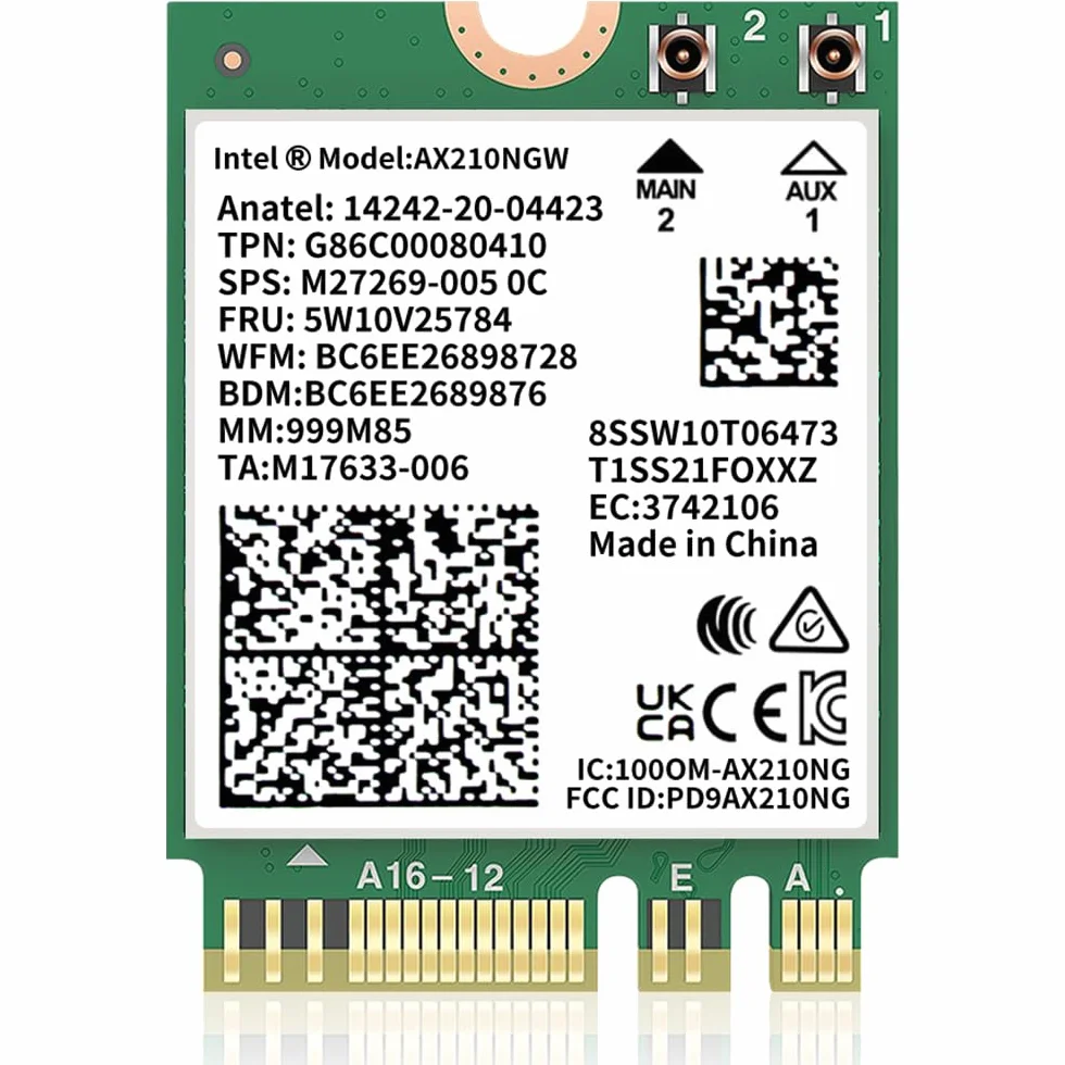AX210 Tarjeta Inalambrica WiFi 6E Bluetooth 5.3 Tri-Band 5400mbps Tarjeta WiFi para Portatil Compatible Windows 10/11 (64bit) M.2/ngff