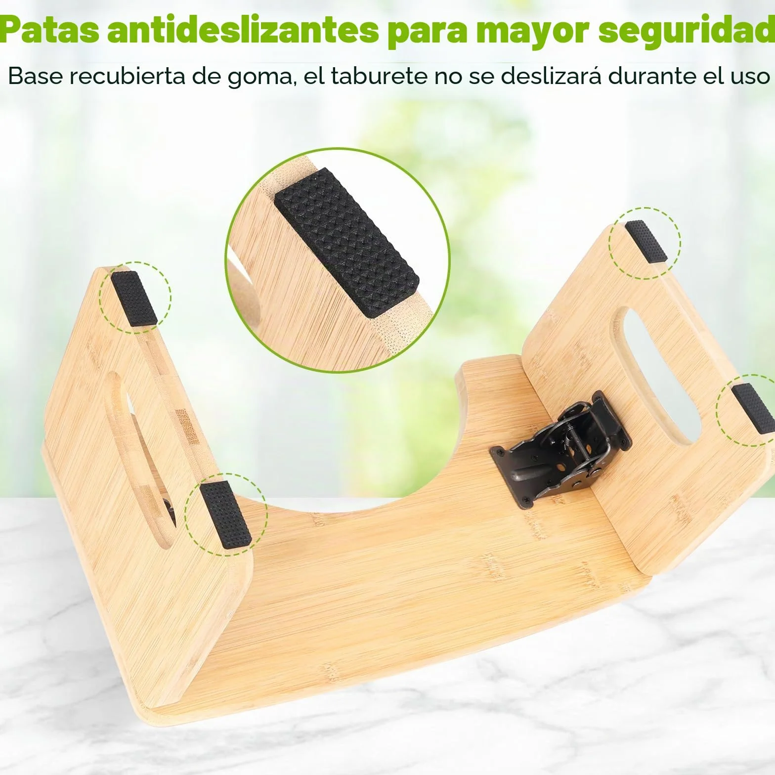 Taburete Inodoro de Bambú Plegable con Almohadillas Antideslizantes