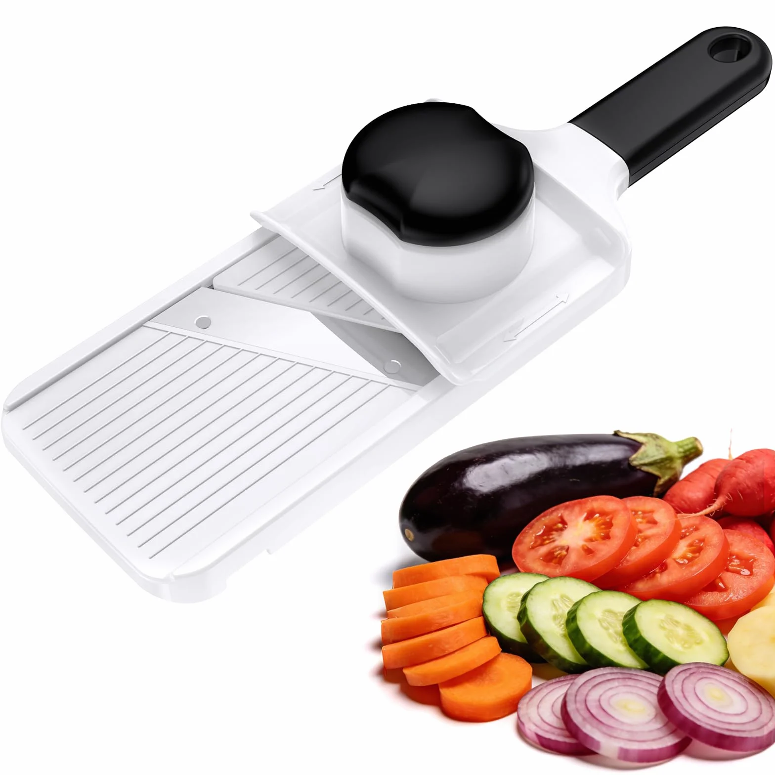Ibergrif M526 Mandolina de Cocina Ajustable 1-4 mm, Cortador de Verduras Manual con Protector de Dedos