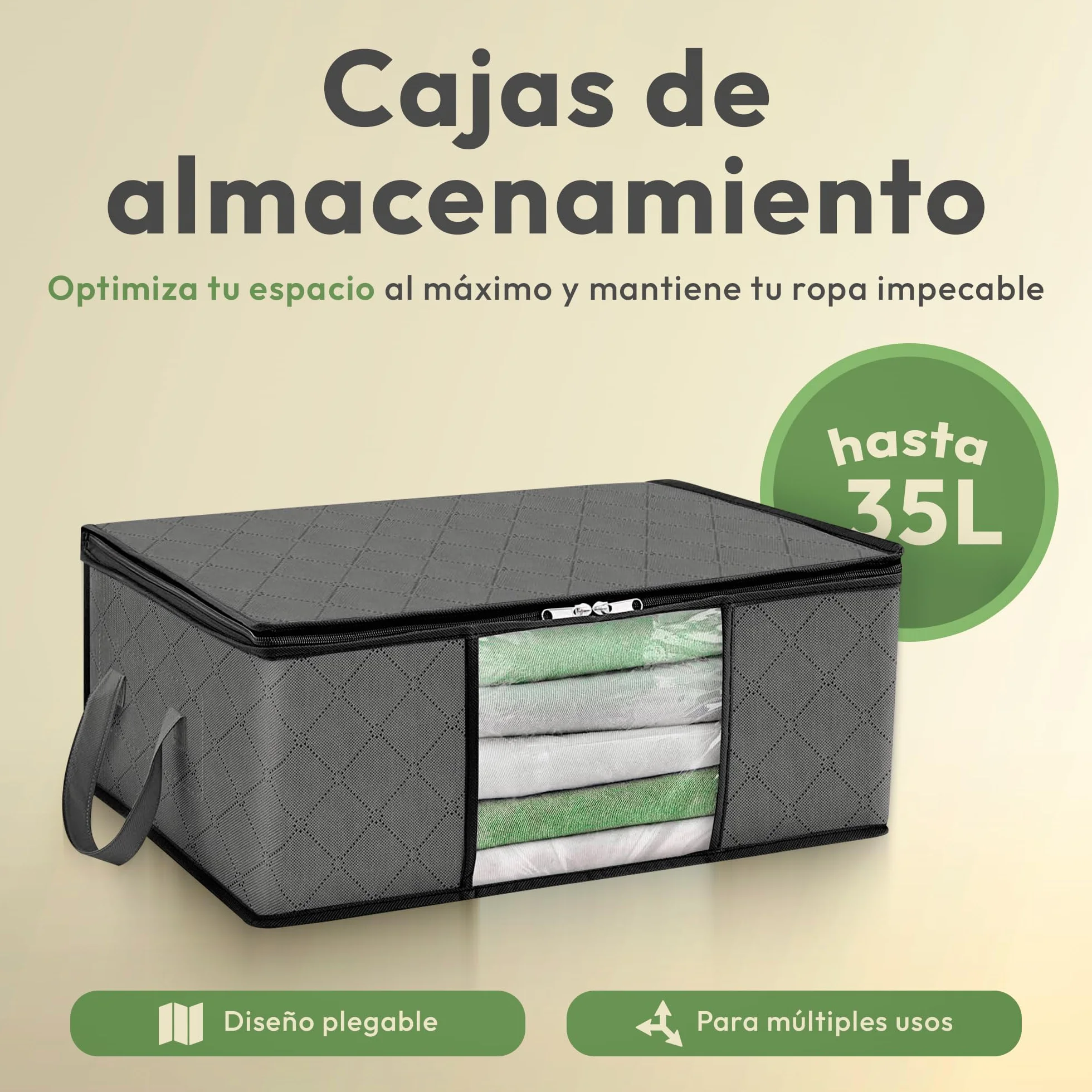 JUPPLIES Cajas Almacenaje Ropa 35L 35,5x50x18,5cm Bolsas con Ventana Transparente Cremallera Bidireccional Asas Reforzadas Pack 6