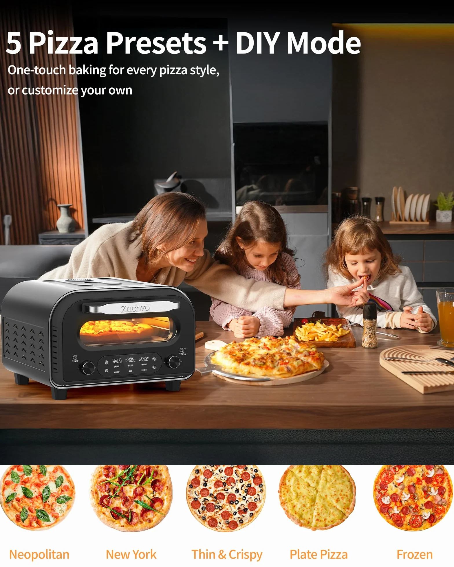 Horno Eléctrico para Pizza 450°C 5 Programas Temporizador 1-60 min Pantalla Táctil Acero Inoxidable