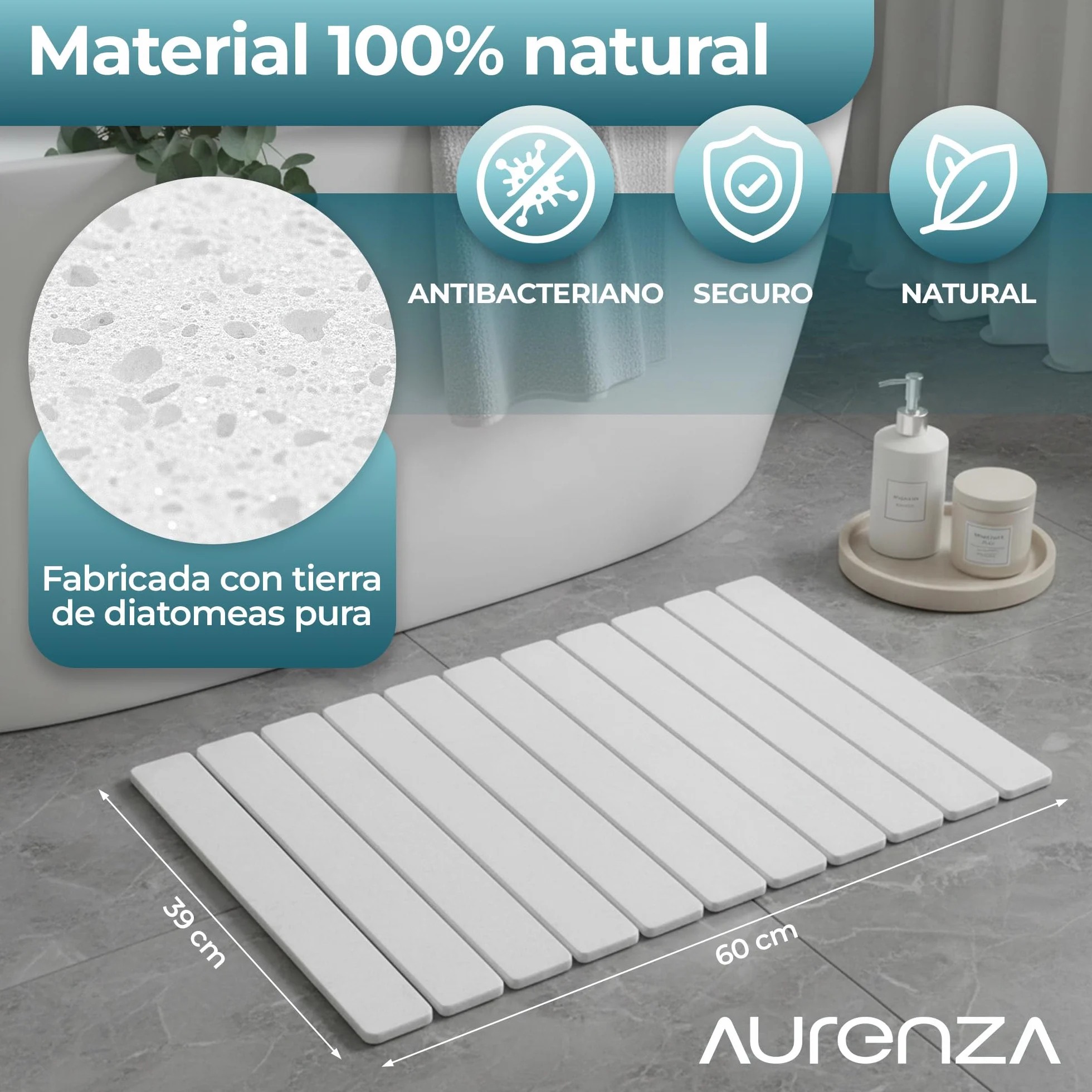 Alfombra Diatomita Baño Plegable 60x39 cm Secado Rápido Alta Absorción Antideslizante Piedra Natural