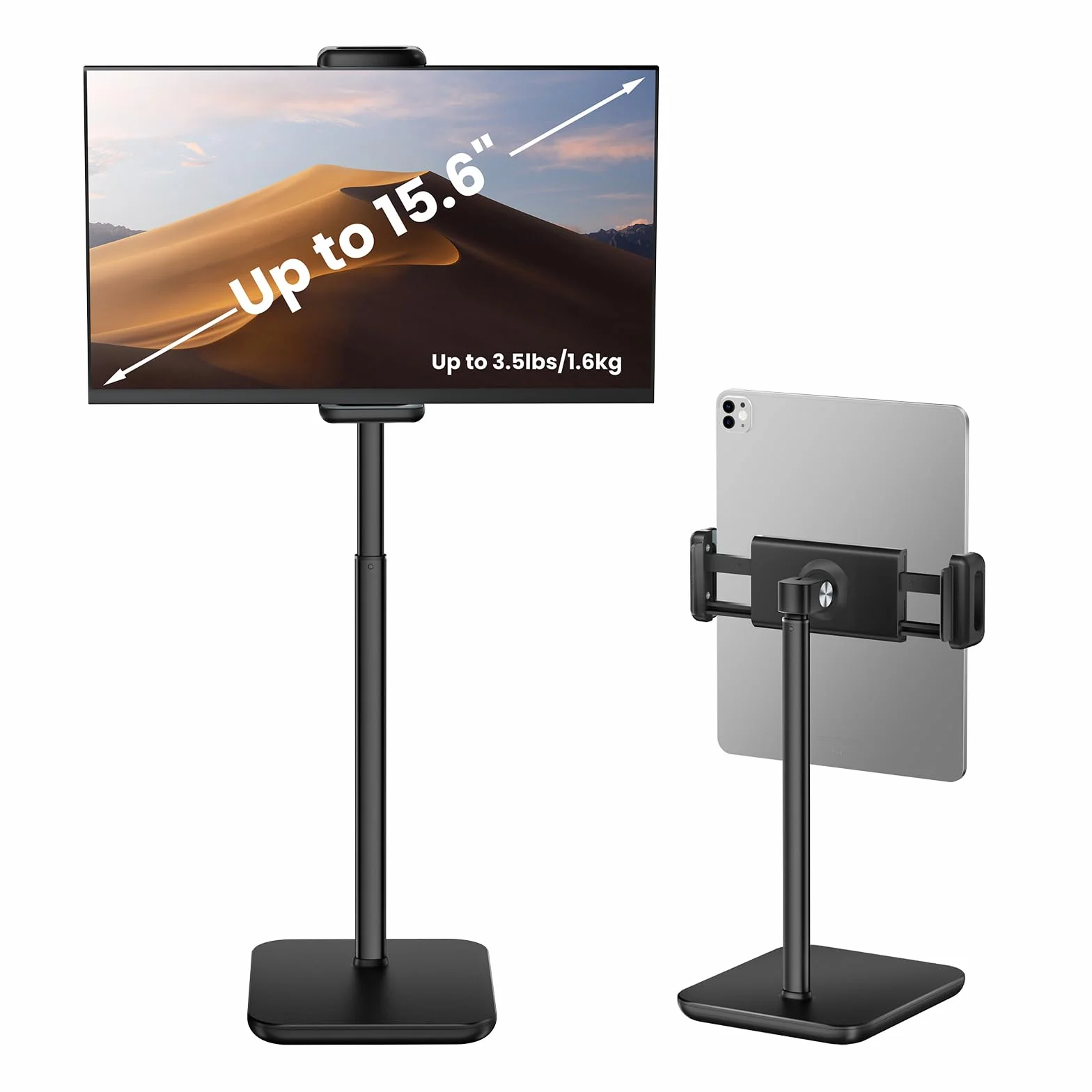 tounee Soporte para Tablet Ajustable, soporta 1,6 kg, Altura hasta 18'', Compatible con iPad Pro 12.9, Surface Pro y Dispositivos de 4,7 a 15,6 Pulgadas (iPad, iPhone, Kindle) -Negro