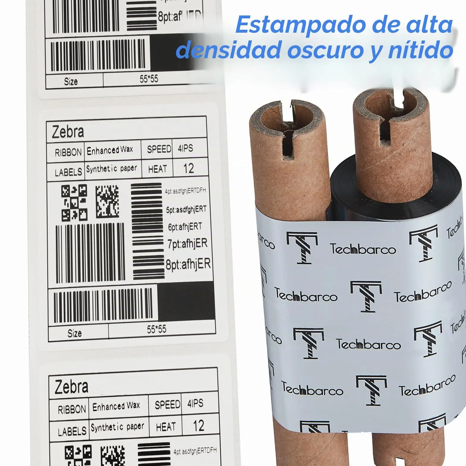 4 rollos de cintas de transferencia térmica de escritorio de 64 mm x 74 m, cera mejorada premium, núcleo de 0.5 pulgadas, con carrete vacío, para impresora de escritorio Zebra