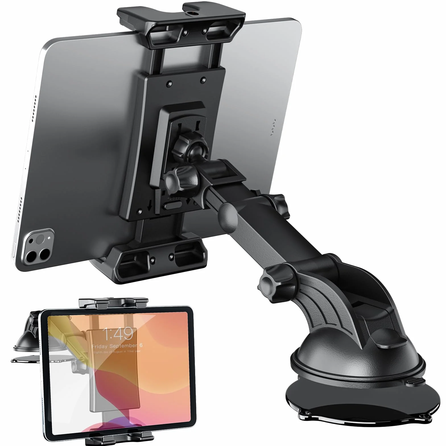 OHLPRO Soporte Tablet Coche, Rotación de 360 Grados Soporte iPad Salpicadero y Parabrisas, Ventosa Soporte Tablet para iPad/iPad Mini iPhone, Smartphones y Tablets 5-13" para Coche, Pared, Escritorio