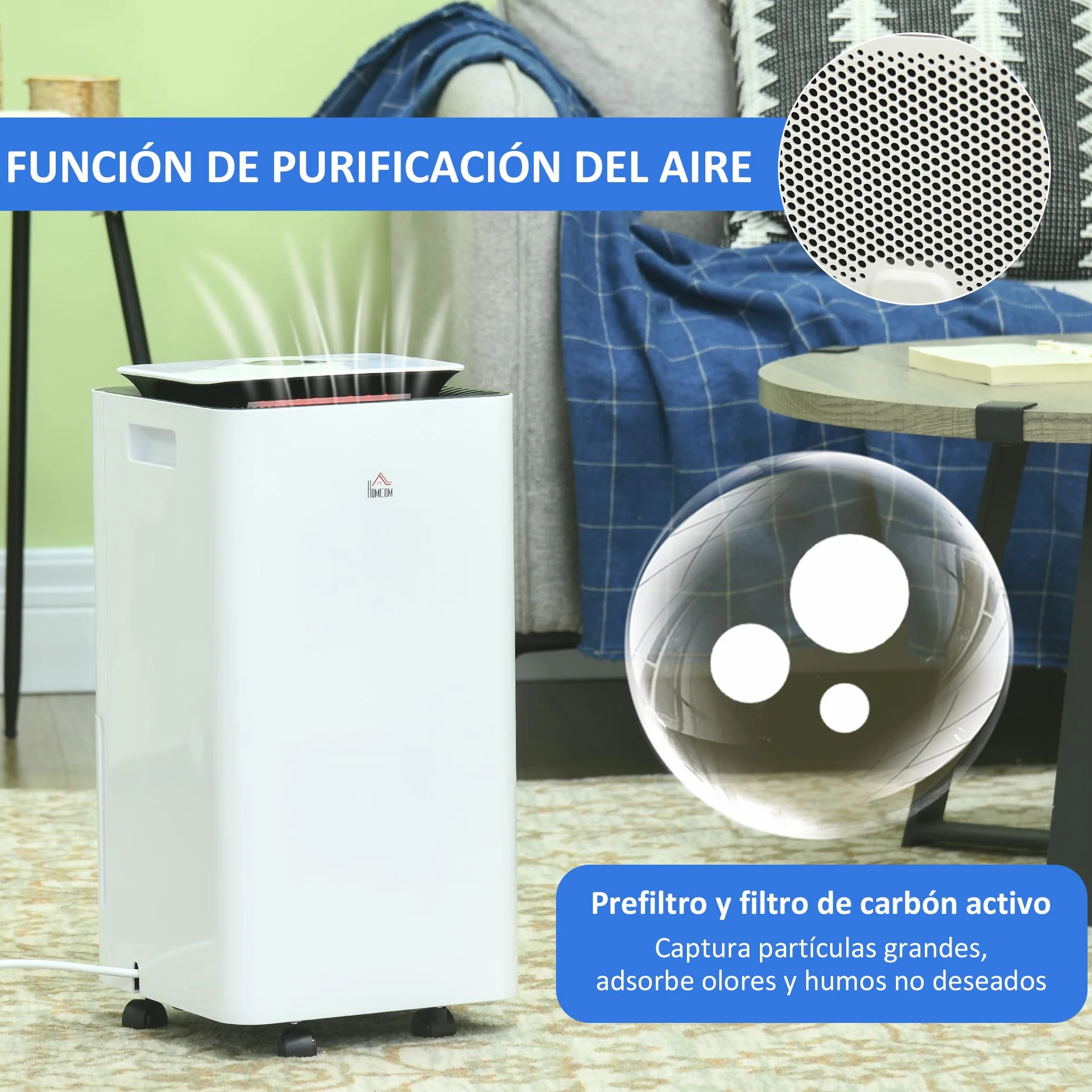 HOMCOM Deshumidificador Eléctrico 12L/día 2,5L Silencioso 5 Modos 2 Velocidades LED Temporizador Blanco 10-25m²