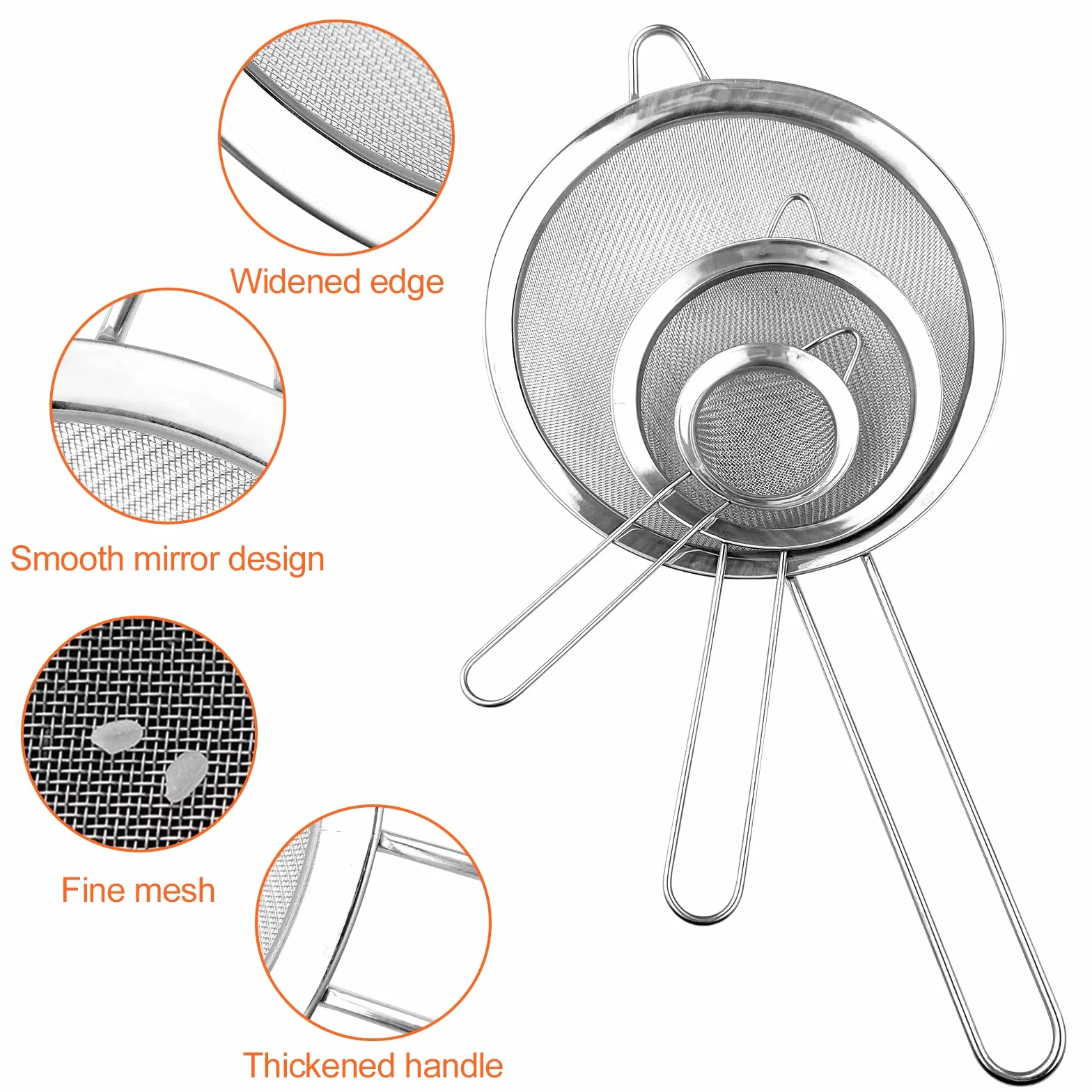 Relota Colador de Cocina Acero Inoxidable 19/25/35 cm Juego de 3 Malla Fina Tamiz de Harina