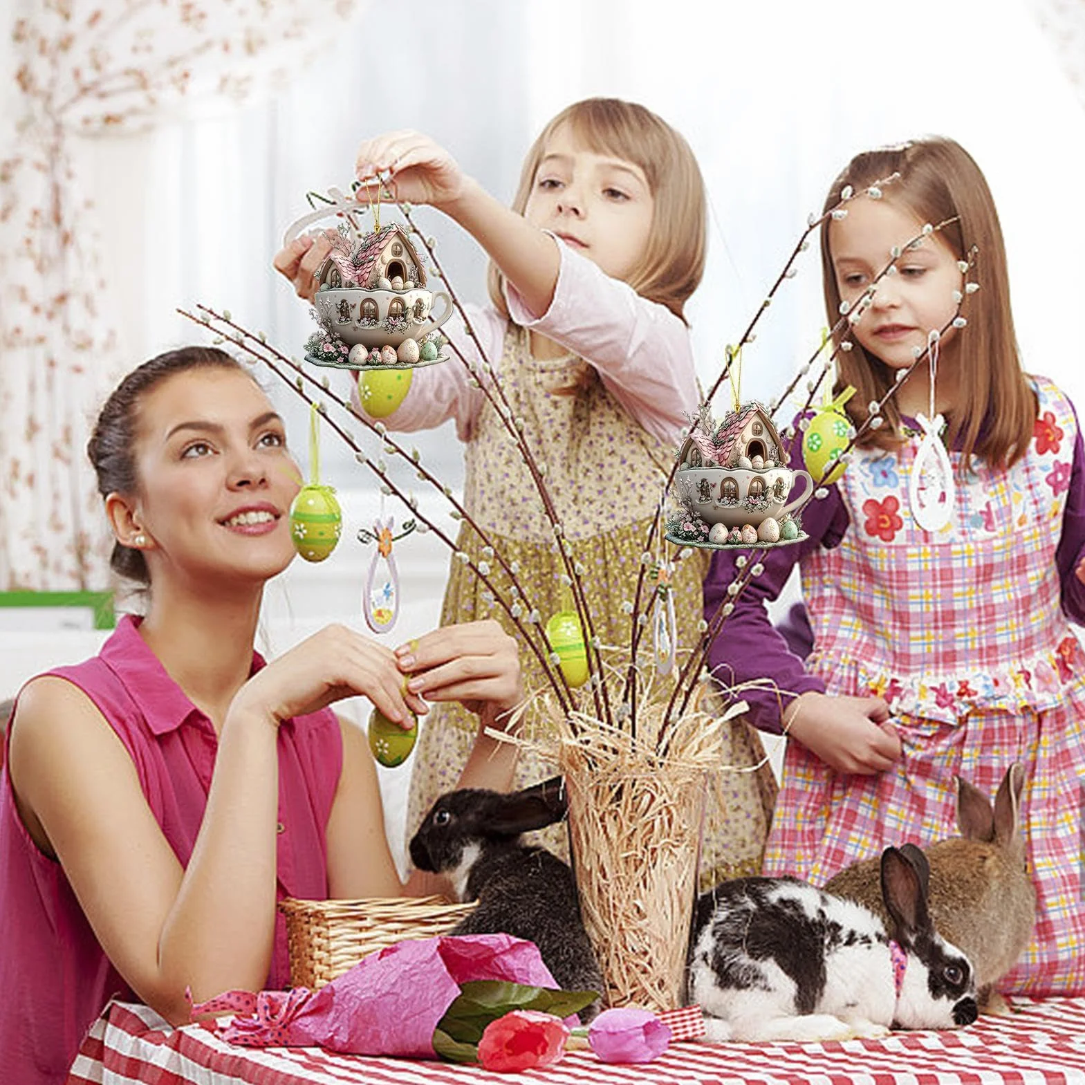 Adornos de Pascua Conejito Decoración Casa Taza de Café Acrílico Primavera